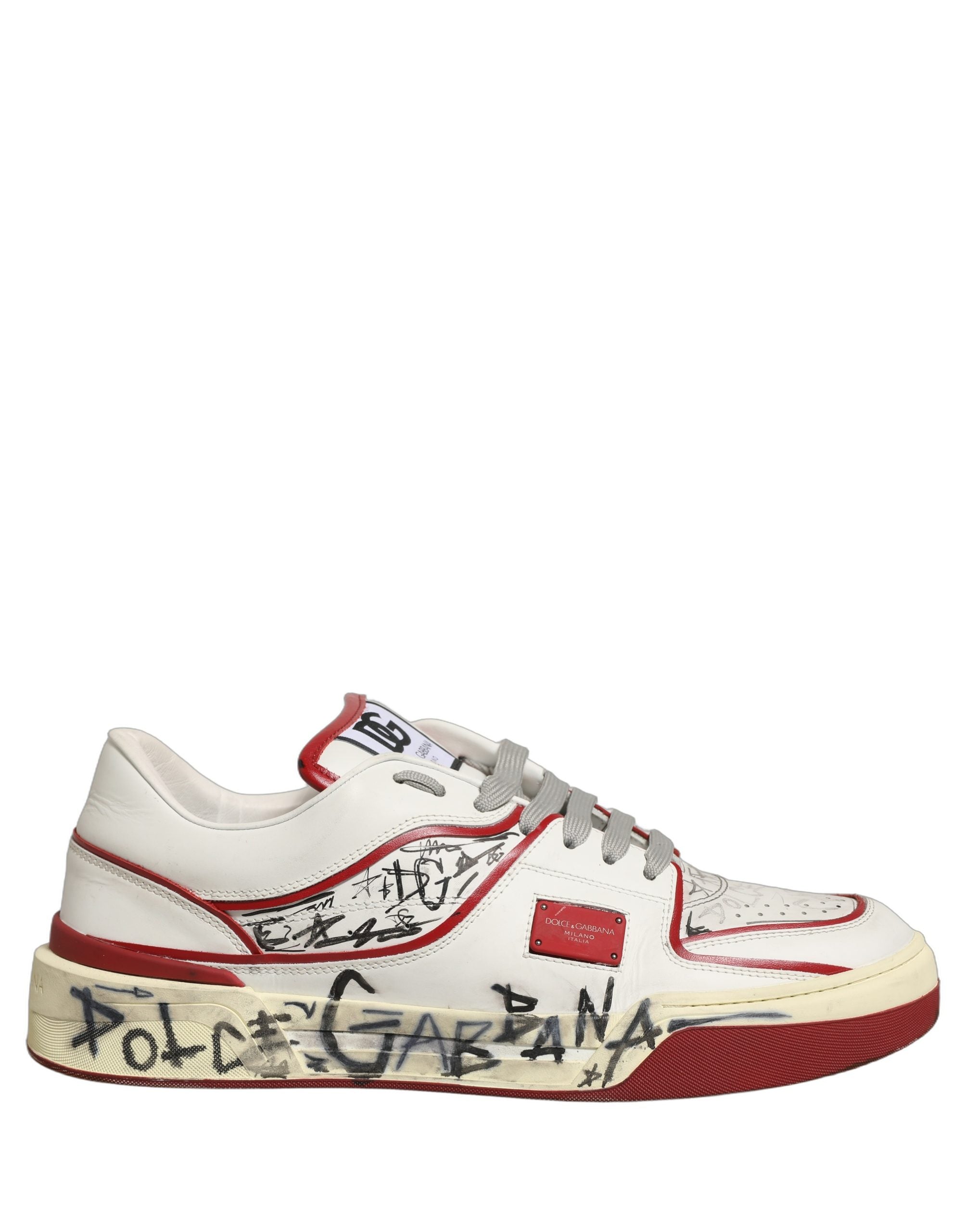Dolce & Gabbana White Red New Roma Graffiti Sneakers Shoes