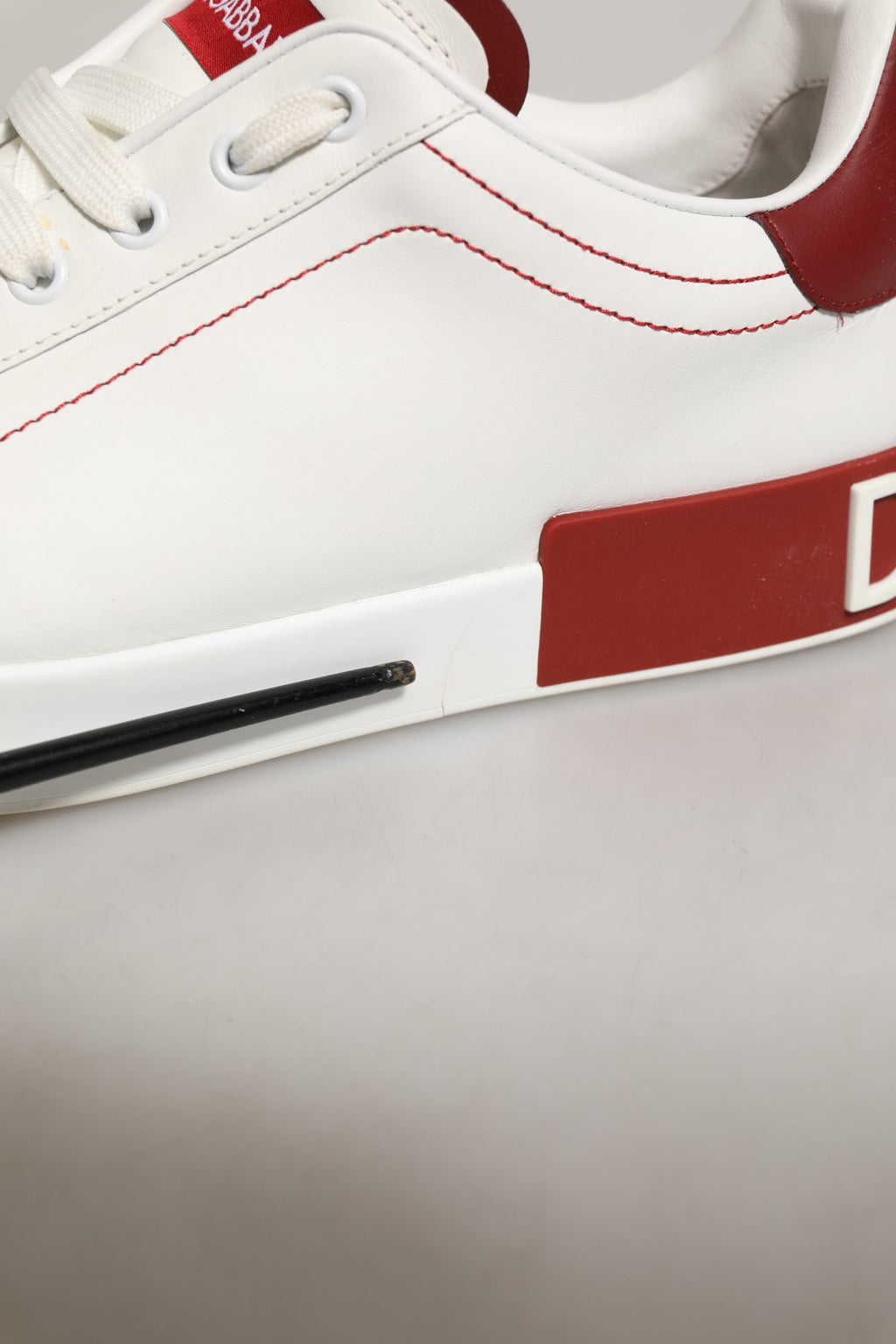 Dolce & Gabbana White Red Leather Lace Up Sneakers Shoes