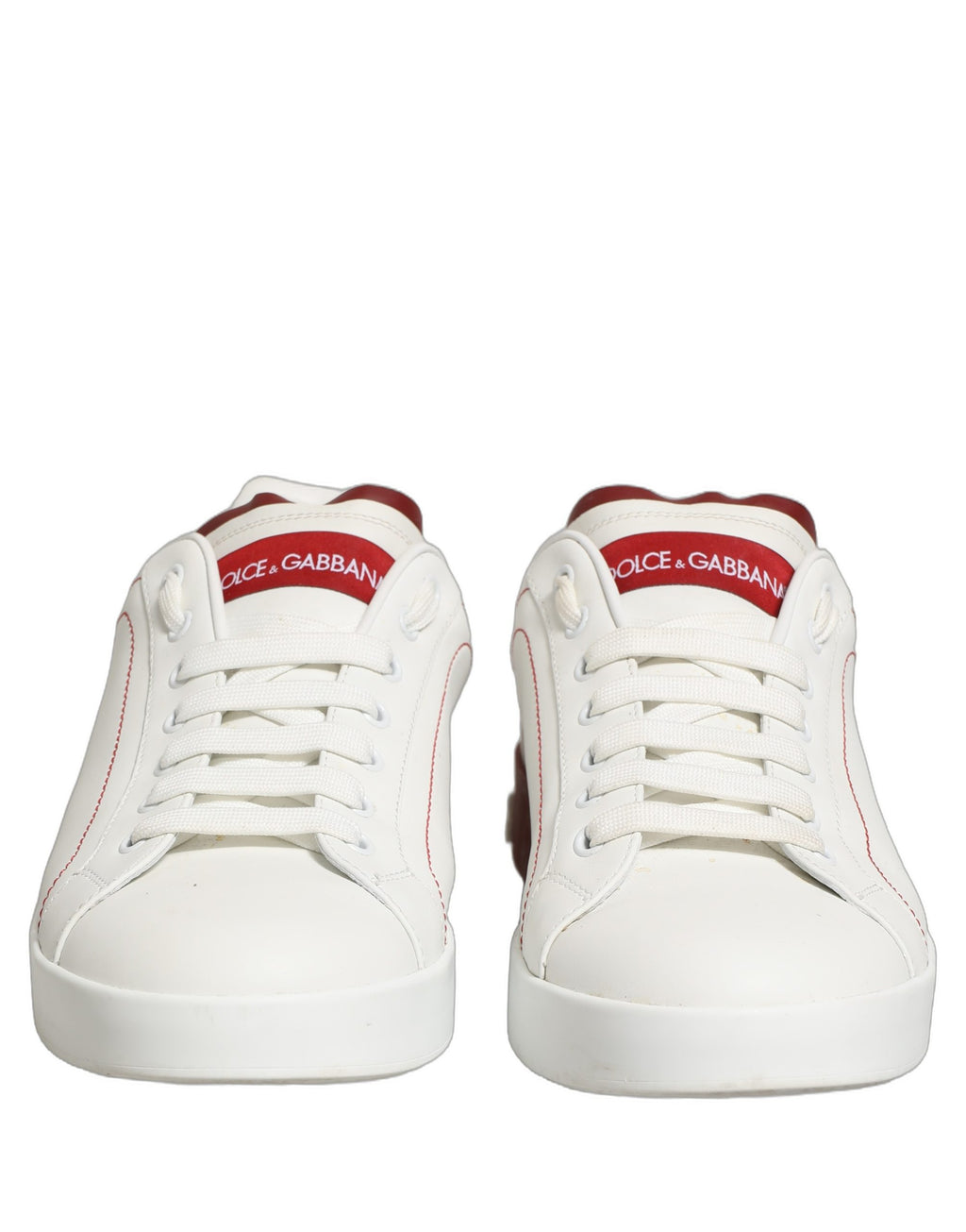 Dolce & Gabbana White Red Leather Lace Up Sneakers Shoes