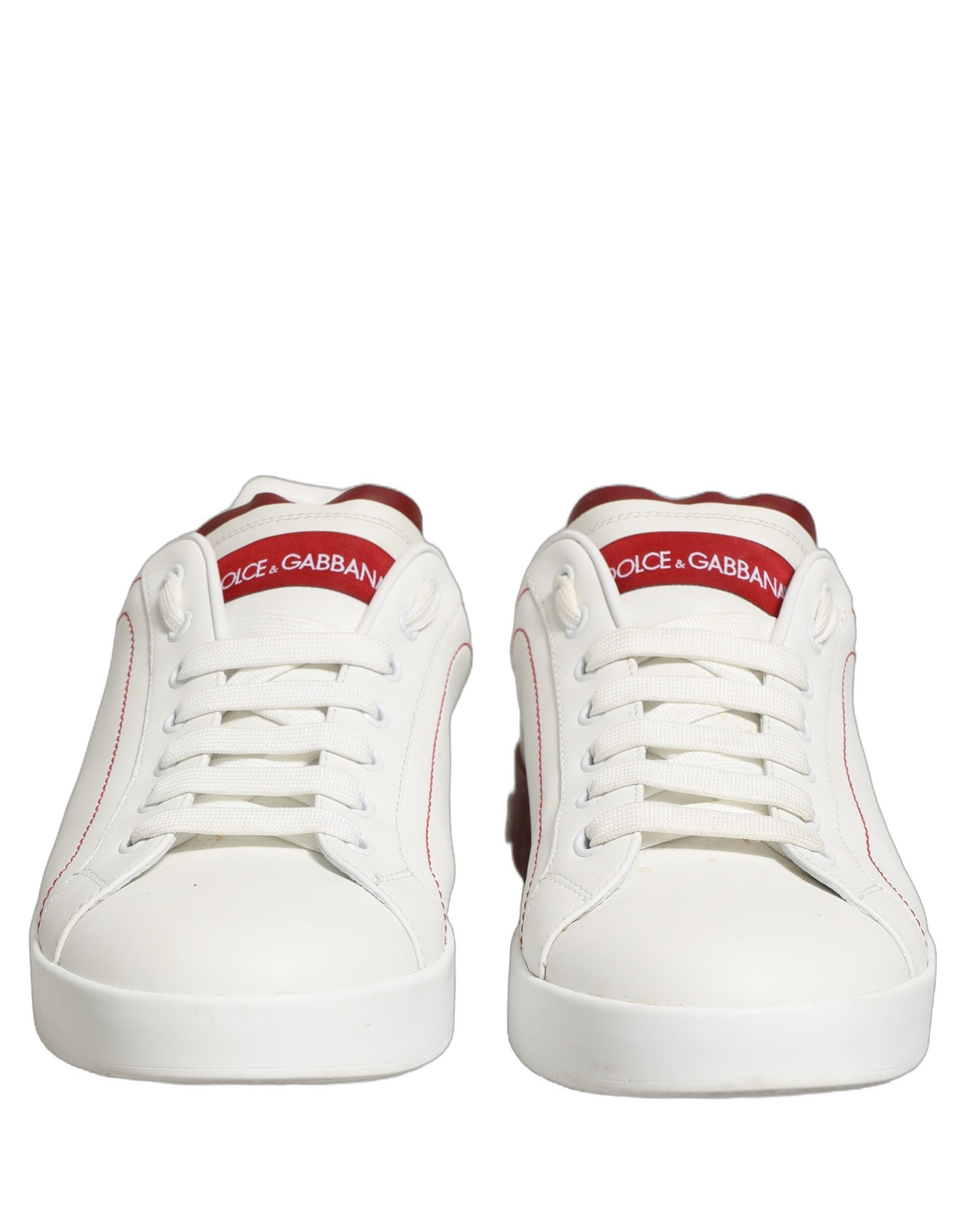 Dolce & Gabbana White Red Leather Lace Up Sneakers Shoes