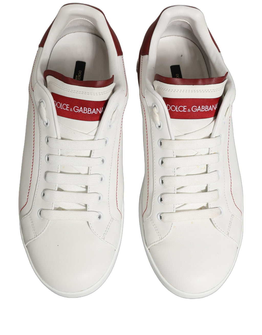 Dolce & Gabbana White Red Leather Lace Up Sneakers Shoes