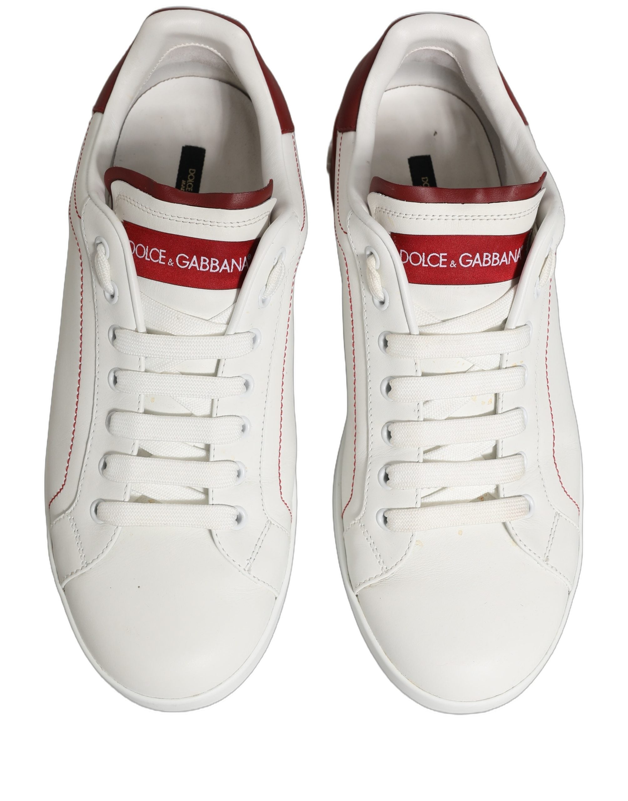 Dolce & Gabbana White Red Leather Lace Up Sneakers Shoes