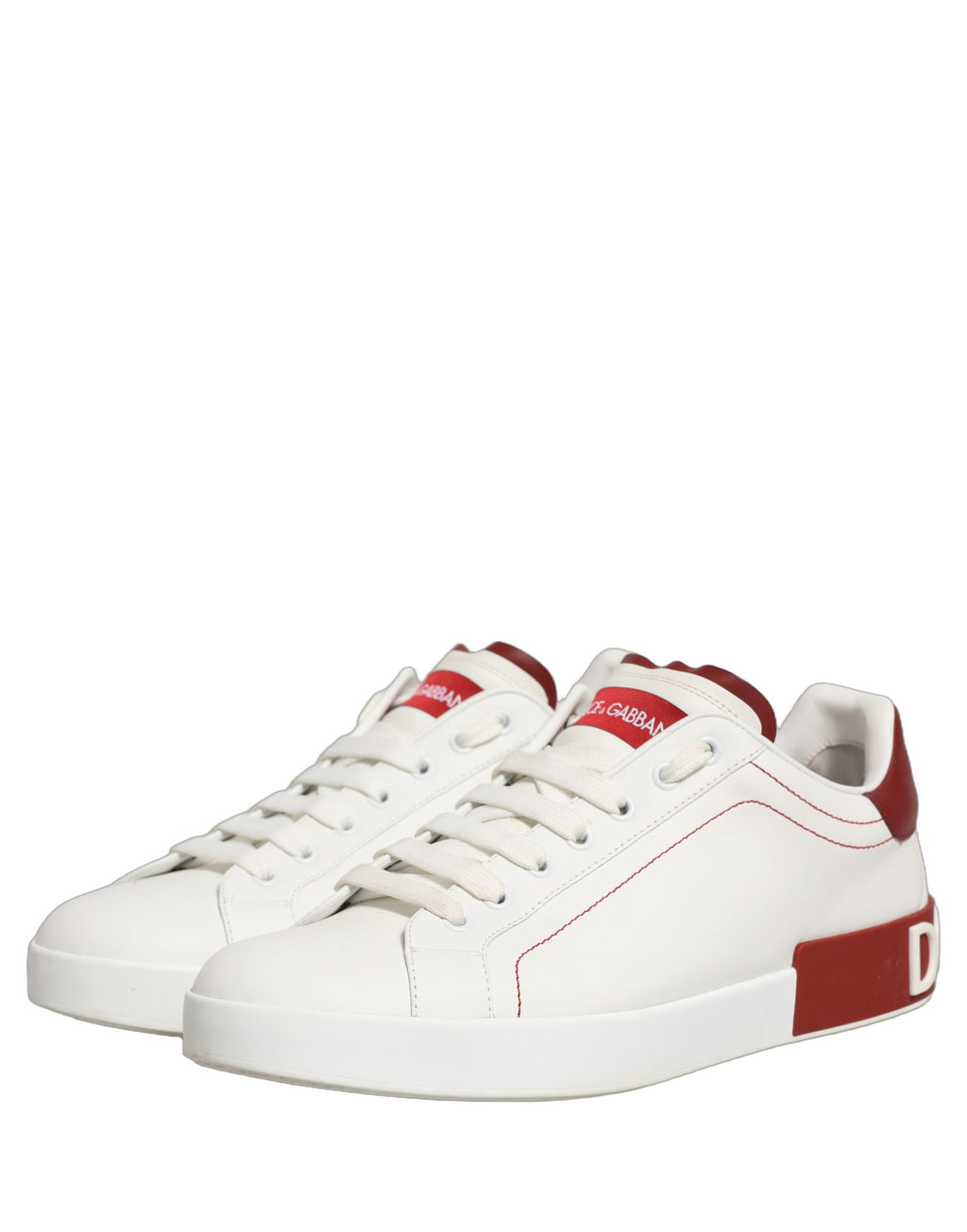 Dolce & Gabbana White Red Leather Lace Up Sneakers Shoes