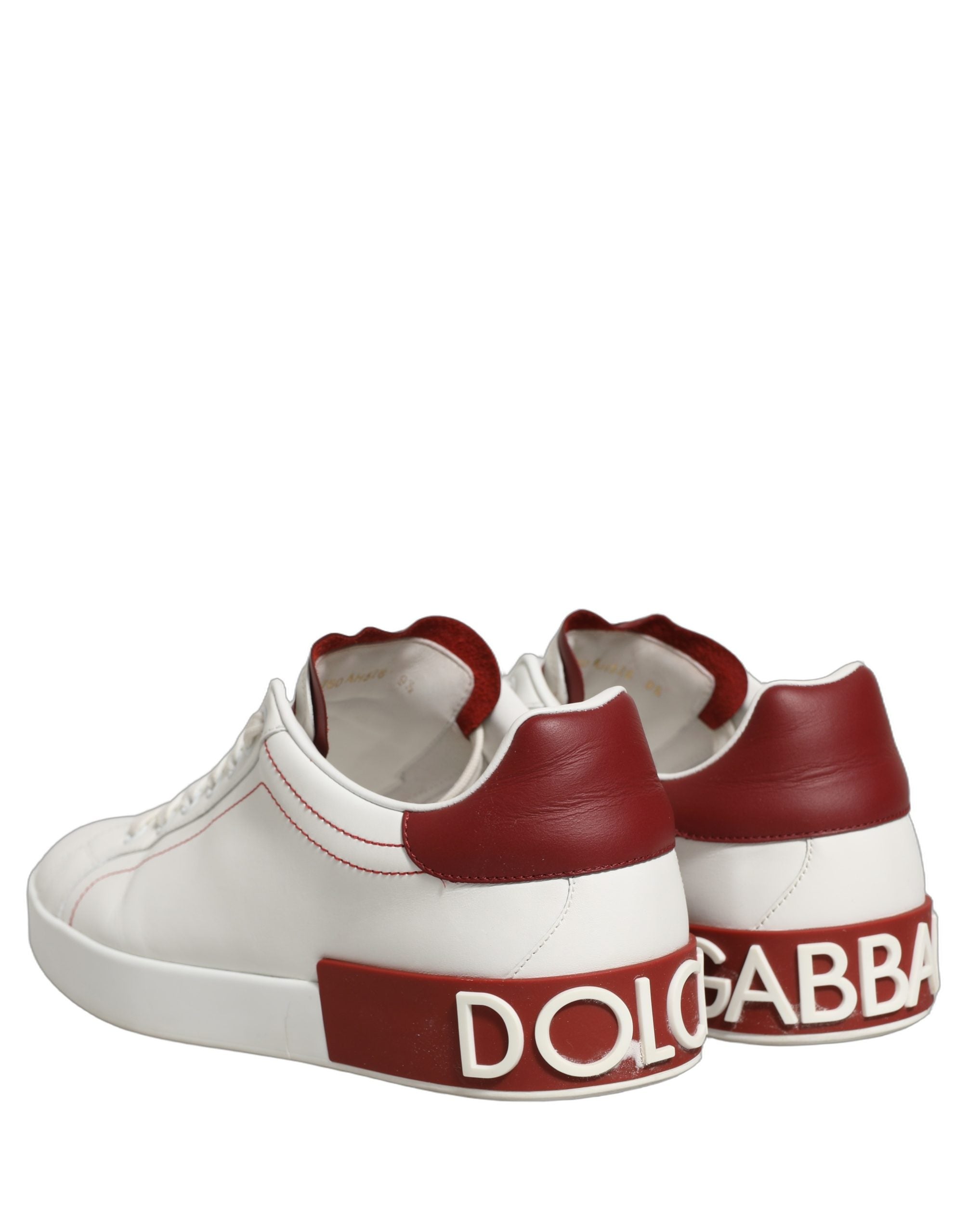 Dolce & Gabbana White Red Leather Lace Up Sneakers Shoes
