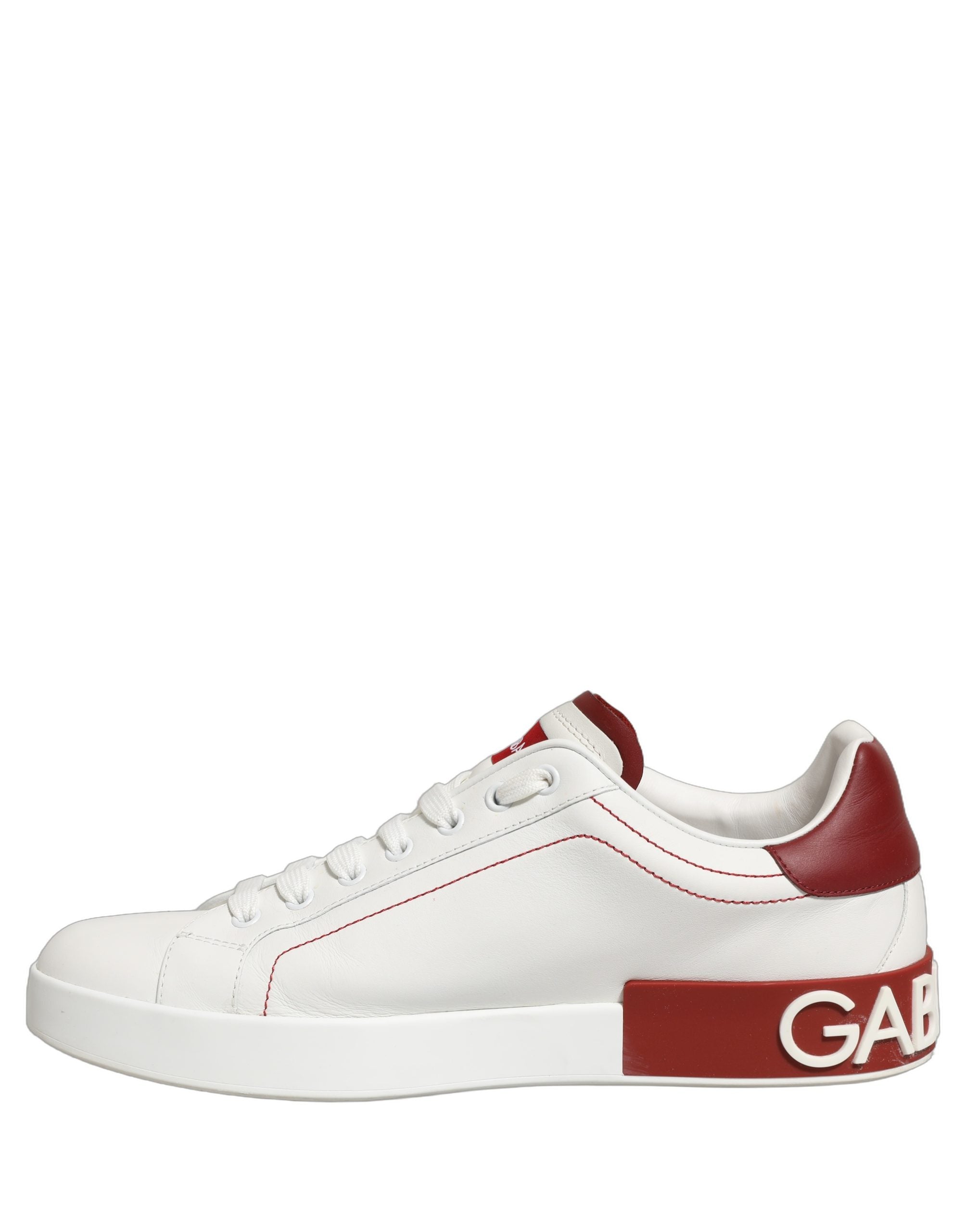 Dolce & Gabbana White Red Leather Lace Up Sneakers Shoes