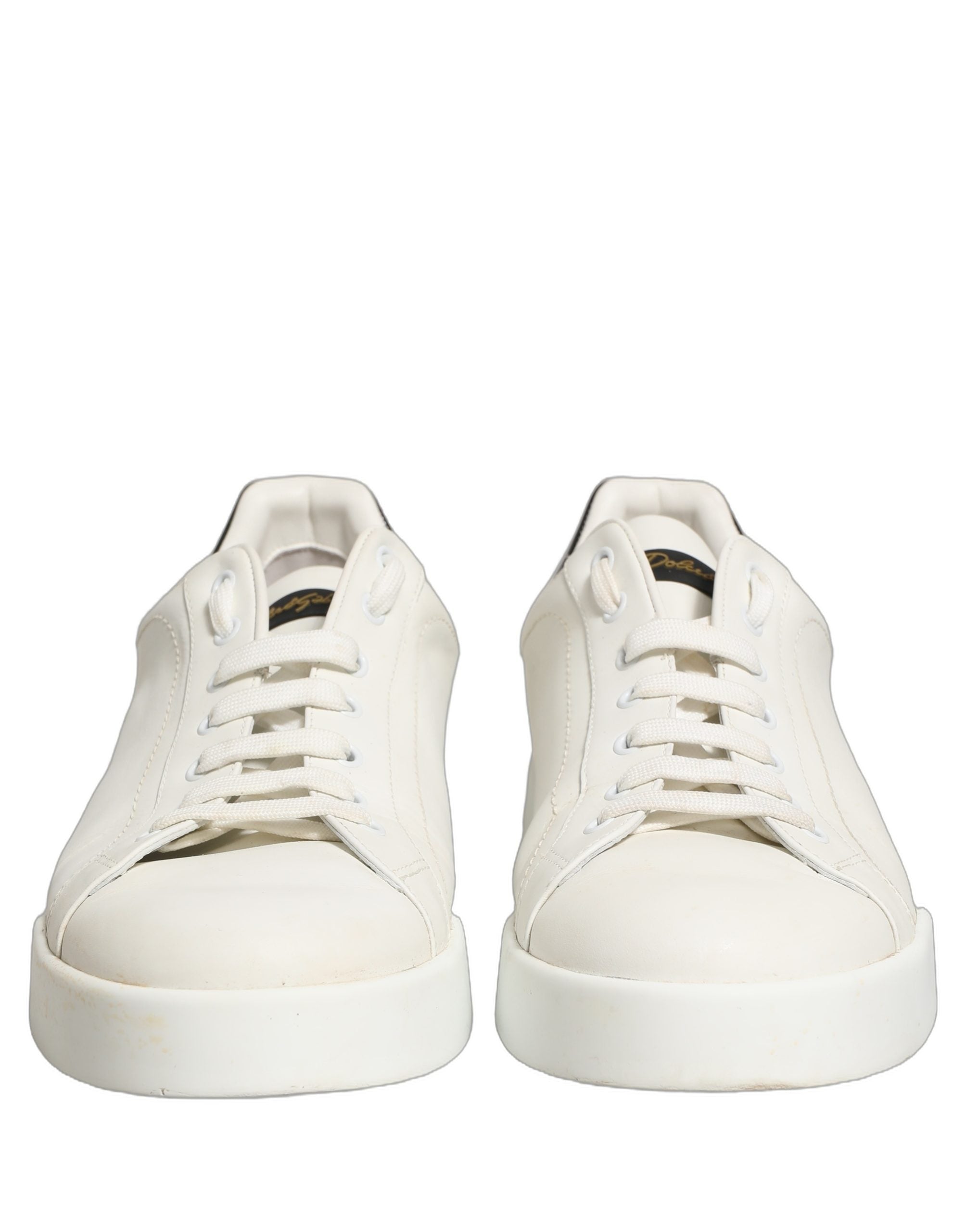 Dolce & Gabbana White Black Leather Lace Up Sneakers Shoes