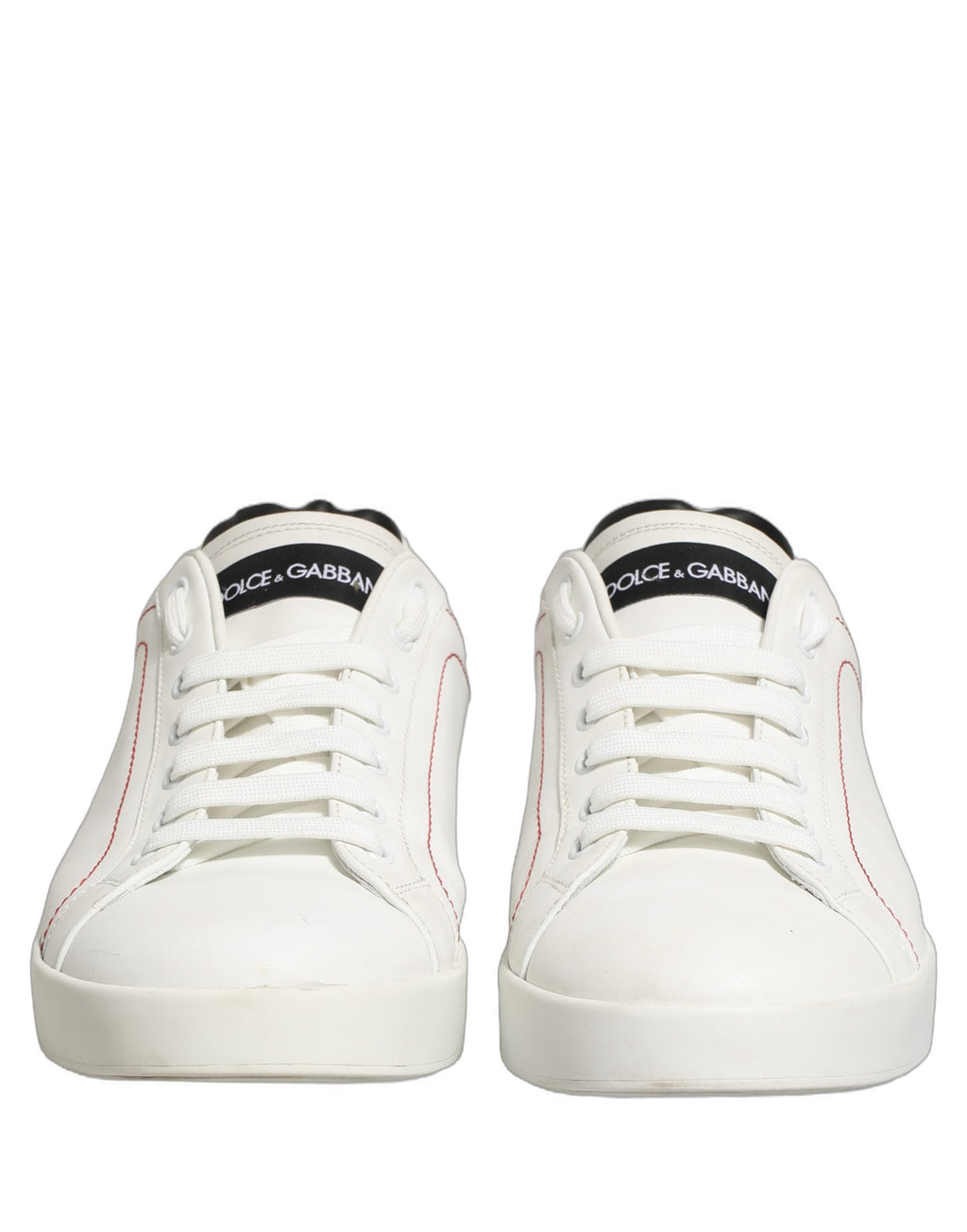 Dolce & Gabbana White Black Leather Lace Up Sneakers Shoes