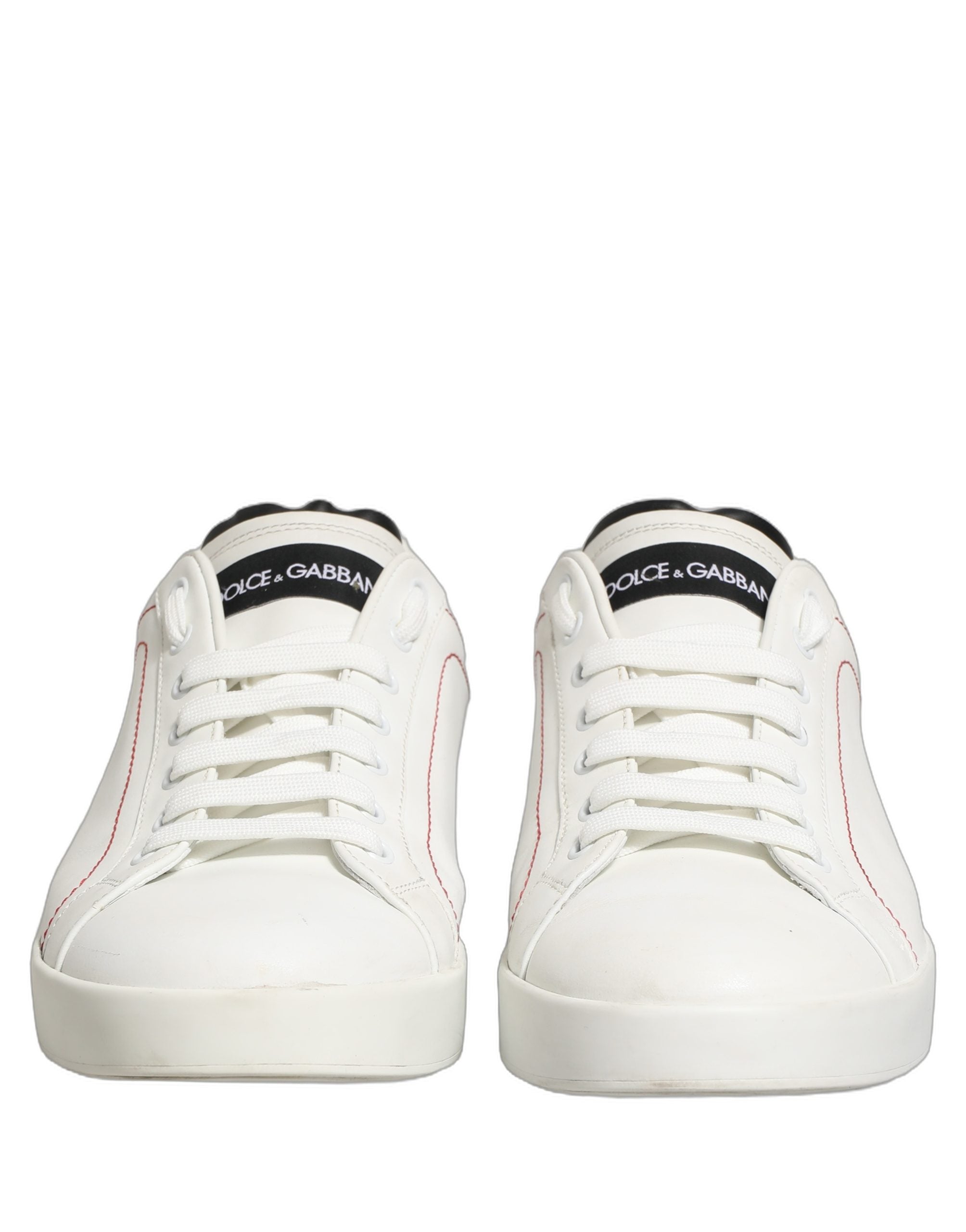 Dolce & Gabbana White Black Leather Lace Up Sneakers Shoes