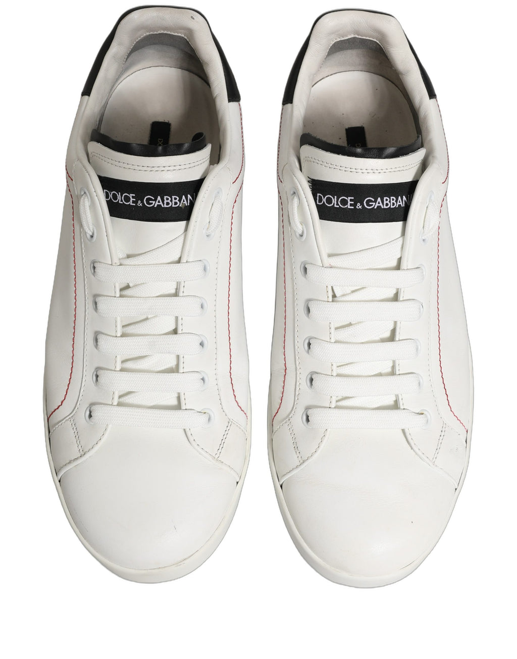 Dolce & Gabbana White Black Leather Lace Up Sneakers Shoes