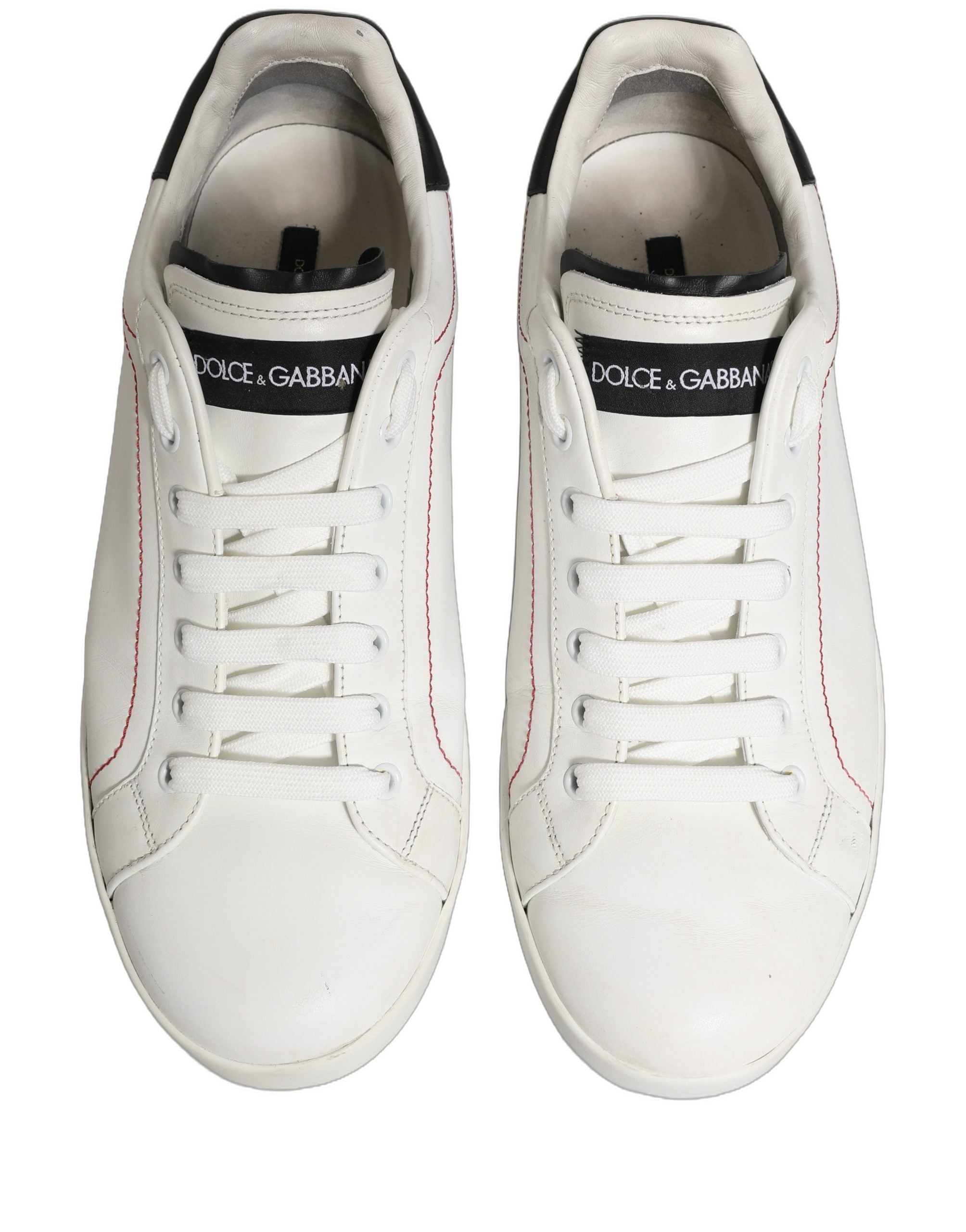 Dolce & Gabbana White Black Leather Lace Up Sneakers Shoes