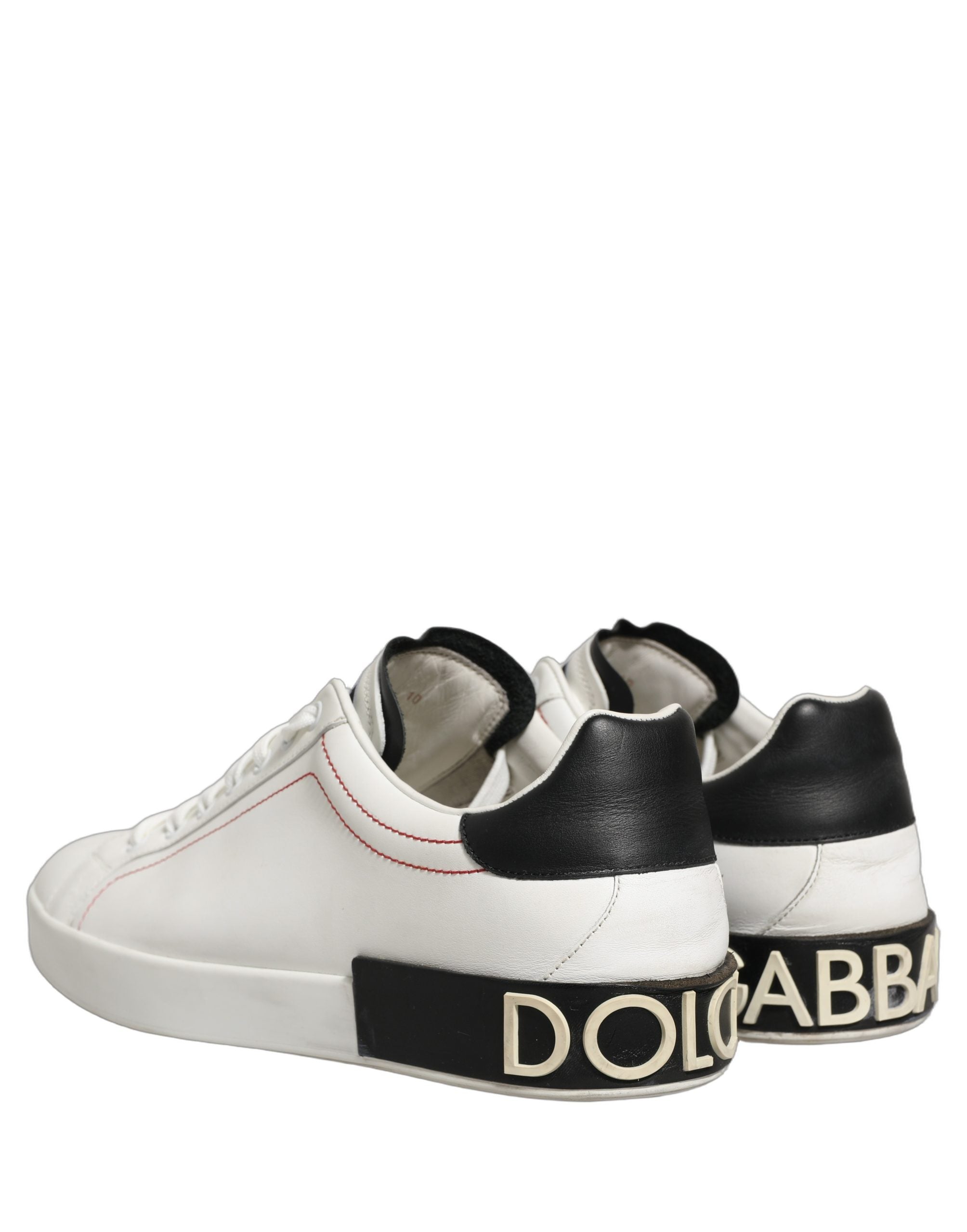 Dolce & Gabbana White Black Leather Lace Up Sneakers Shoes