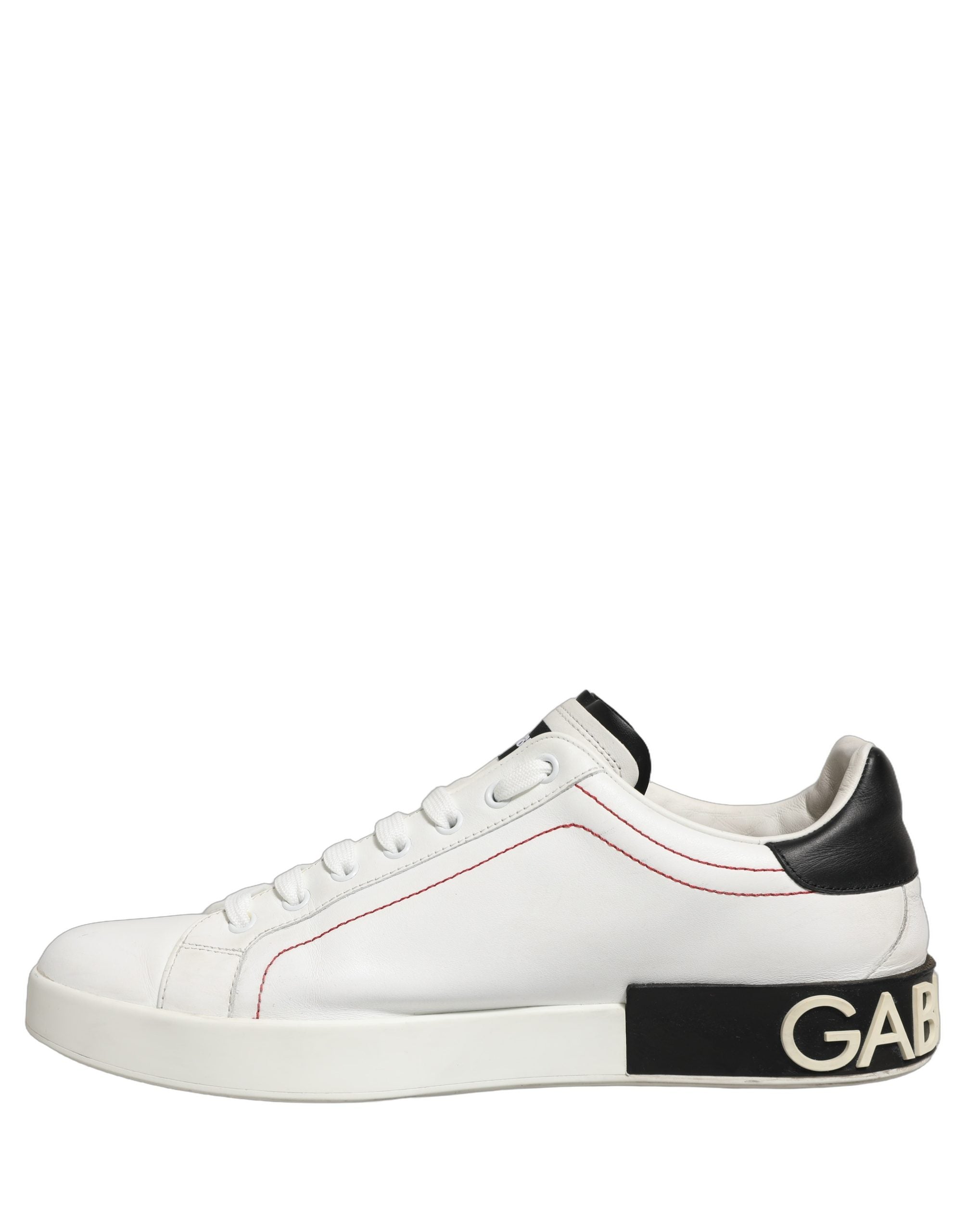 Dolce & Gabbana White Black Leather Lace Up Sneakers Shoes
