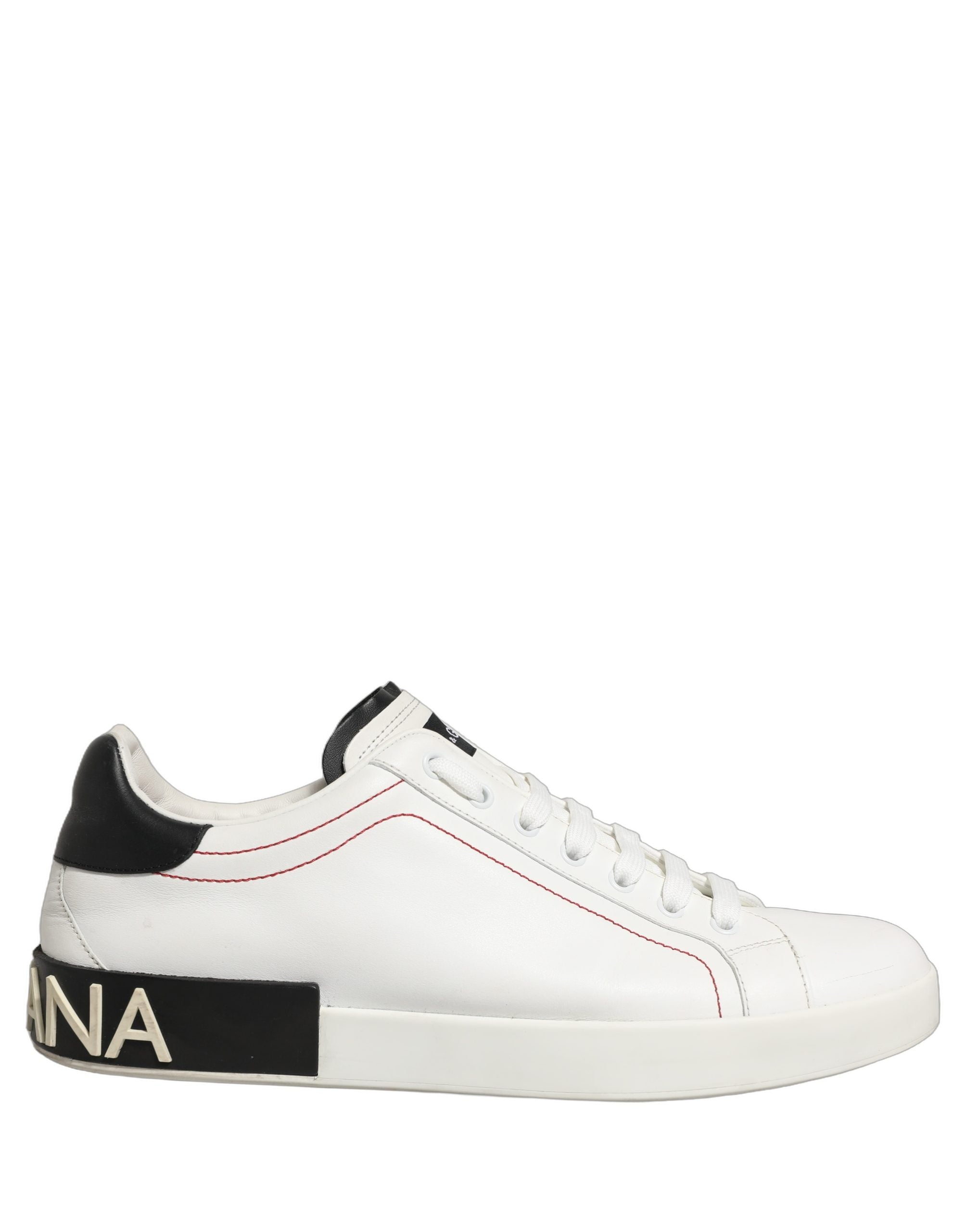 Dolce & Gabbana White Black Leather Lace Up Sneakers Shoes