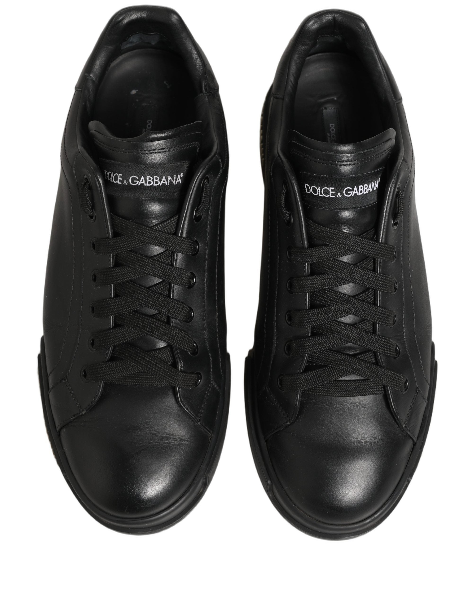 Dolce & Gabbana Black Leather Logo Low Top Men Sneakers Shoes