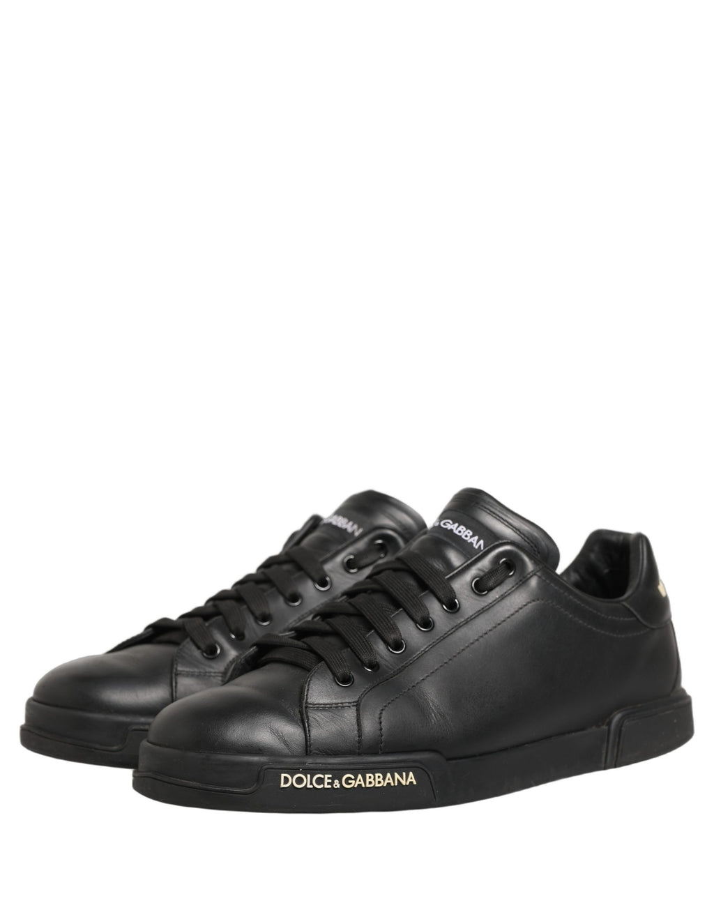 Dolce & Gabbana Black Leather Logo Low Top Men Sneakers Shoes