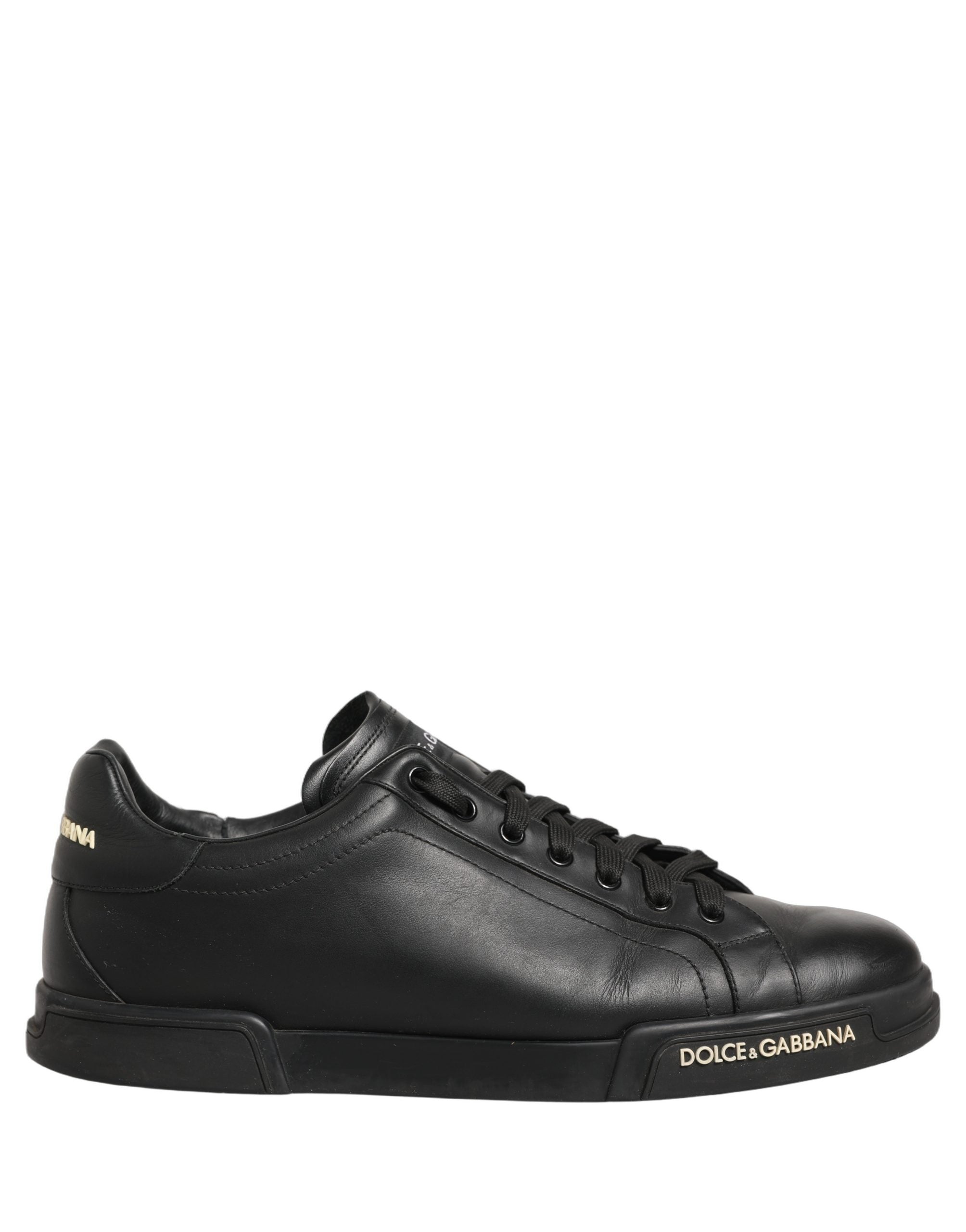 Dolce & Gabbana Black Leather Logo Low Top Men Sneakers Shoes