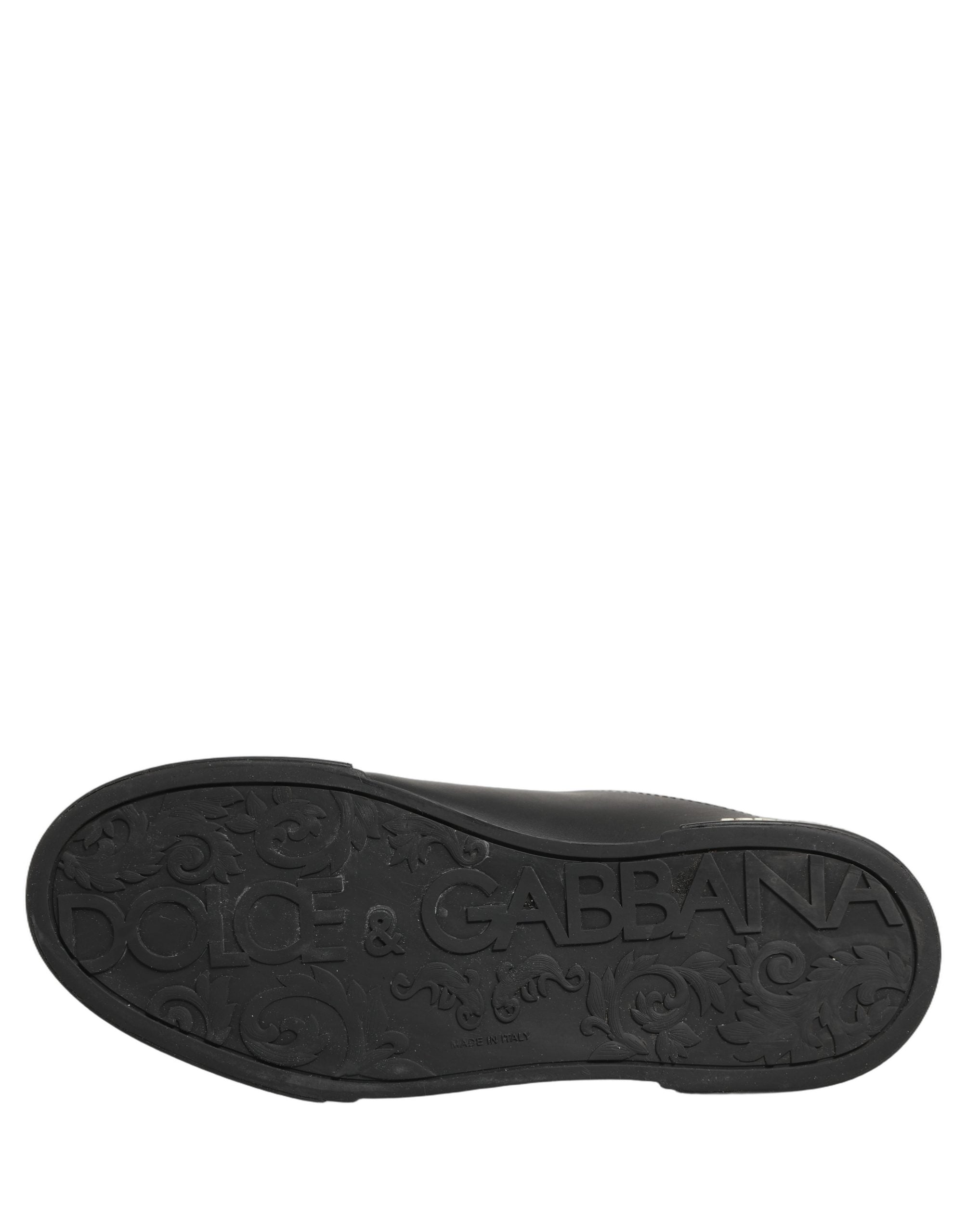 Dolce & Gabbana Black Leather Logo Low Top Men Sneakers Shoes