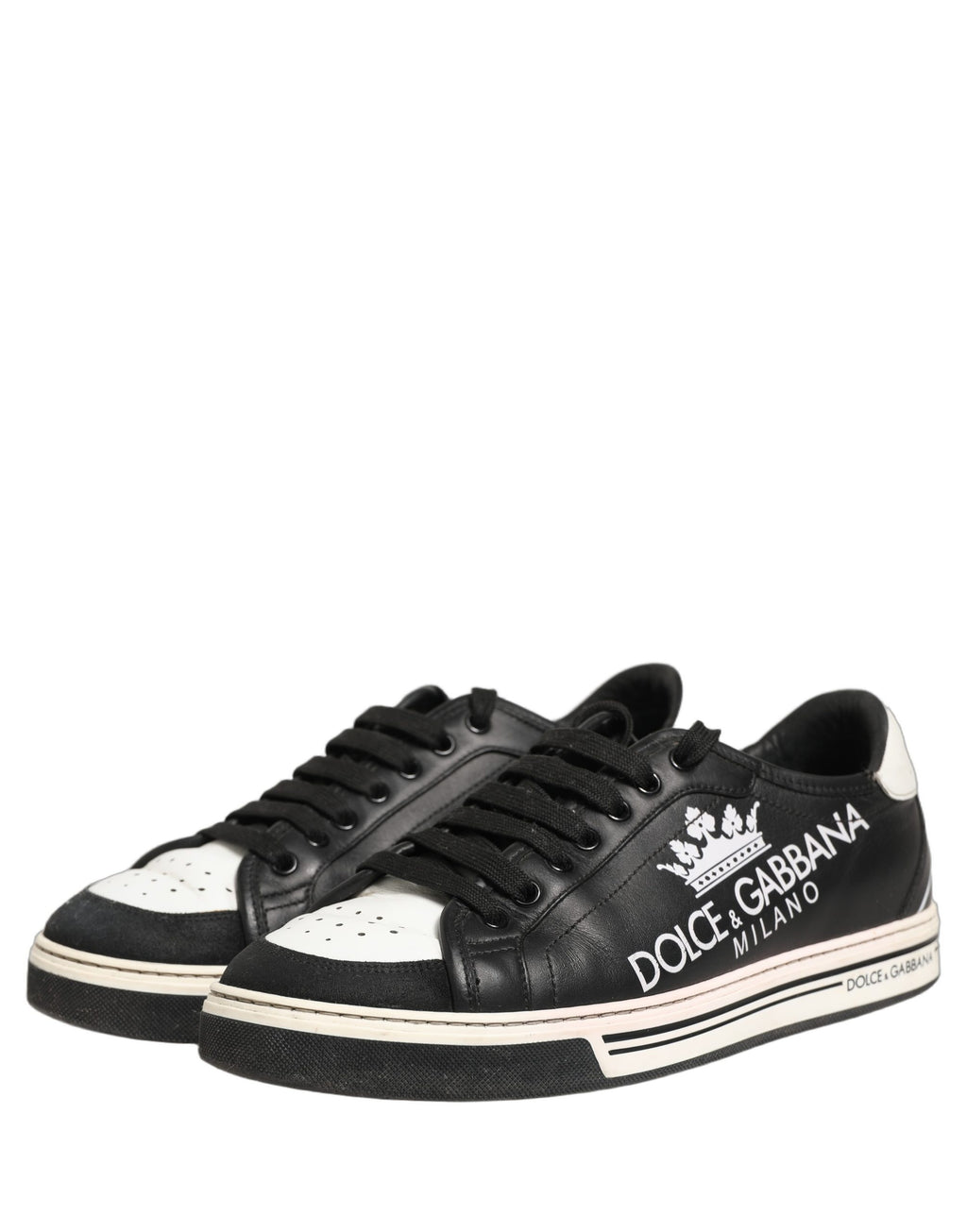 Dolce & Gabbana Black Leather Crown Milano Men Sneakers Shoes
