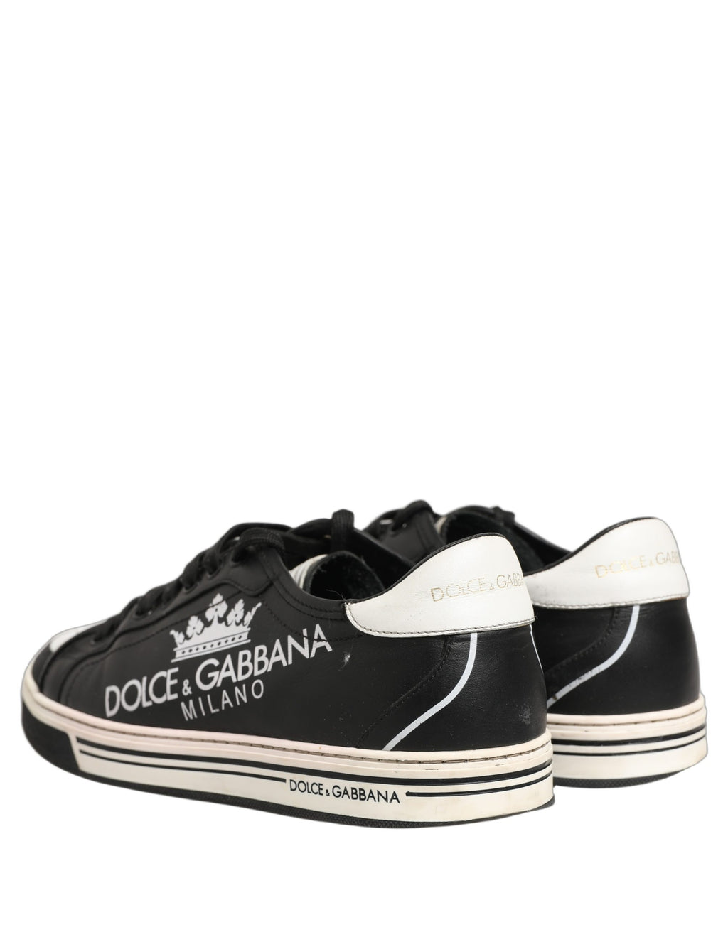 Dolce & Gabbana Black Leather Crown Milano Men Sneakers Shoes