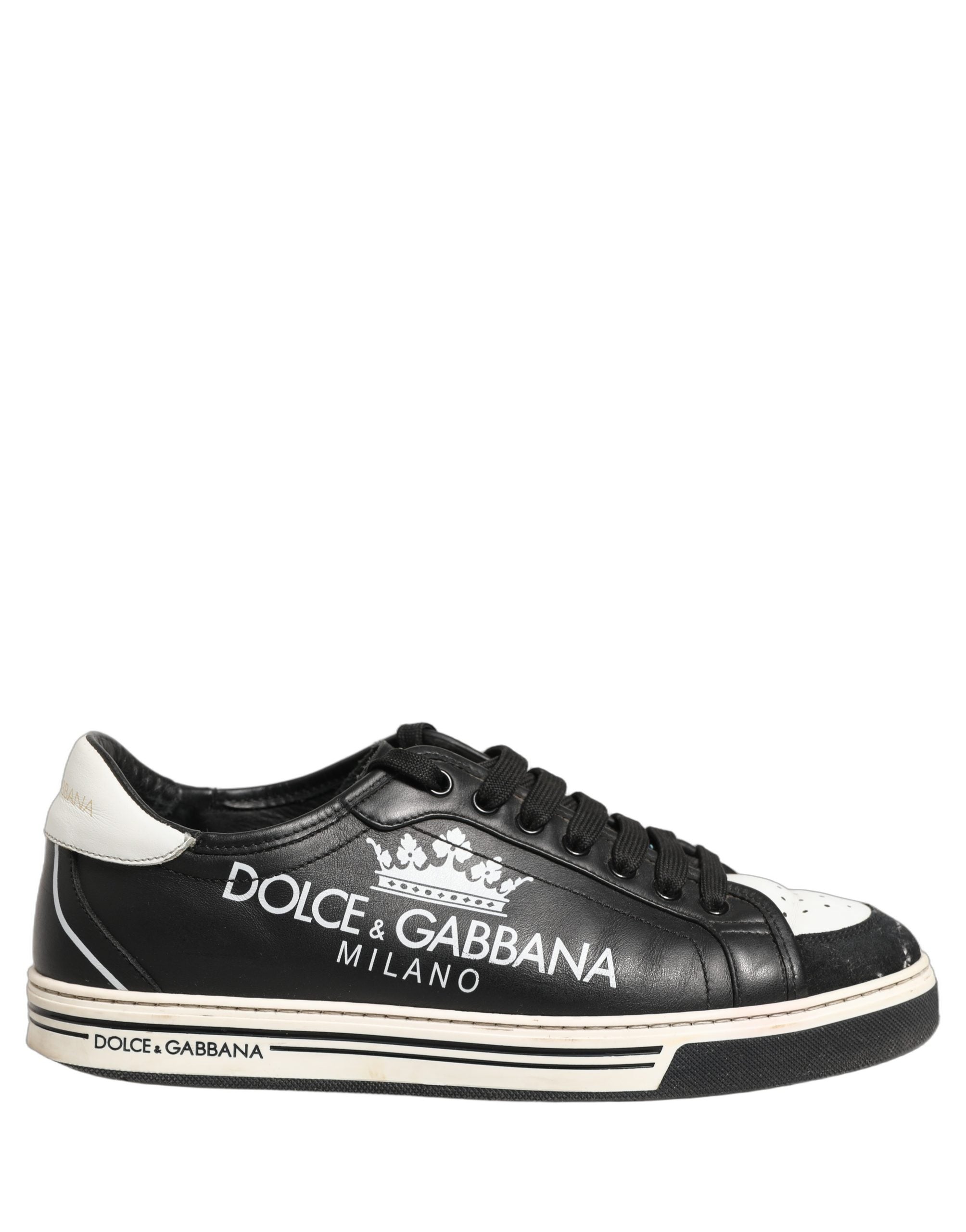 Dolce & Gabbana Black Leather Crown Milano Men Sneakers Shoes