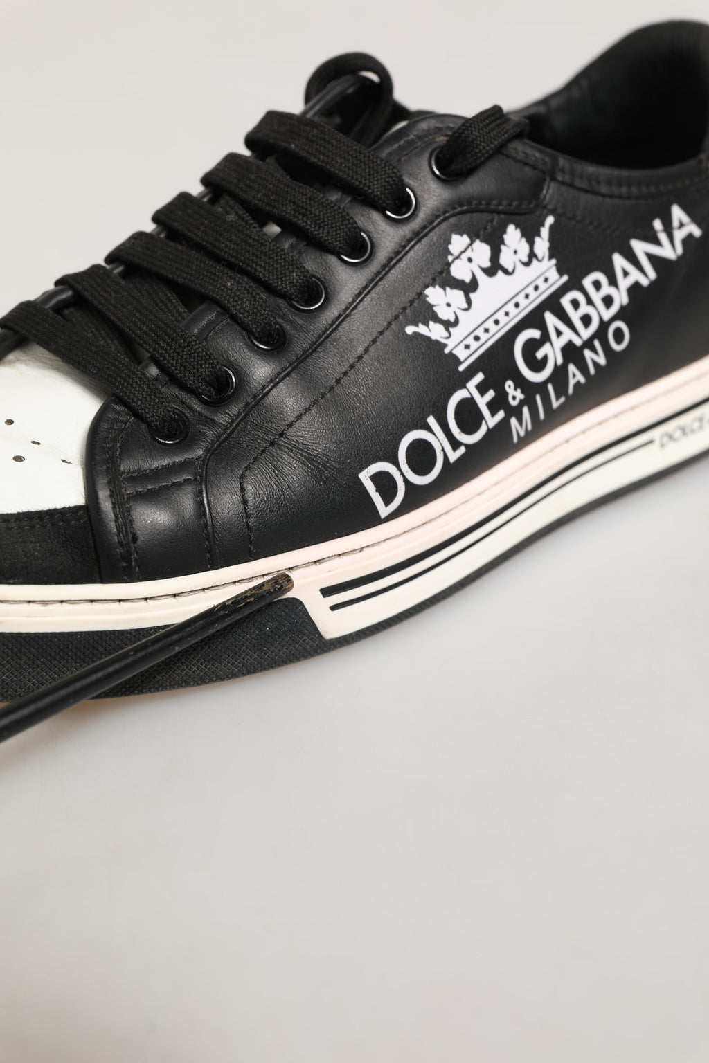 Dolce & Gabbana Black Leather Crown Milano Men Sneakers Shoes