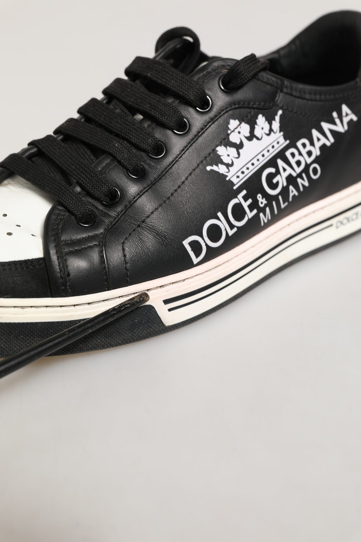 Dolce & Gabbana Black Leather Crown Milano Men Sneakers Shoes