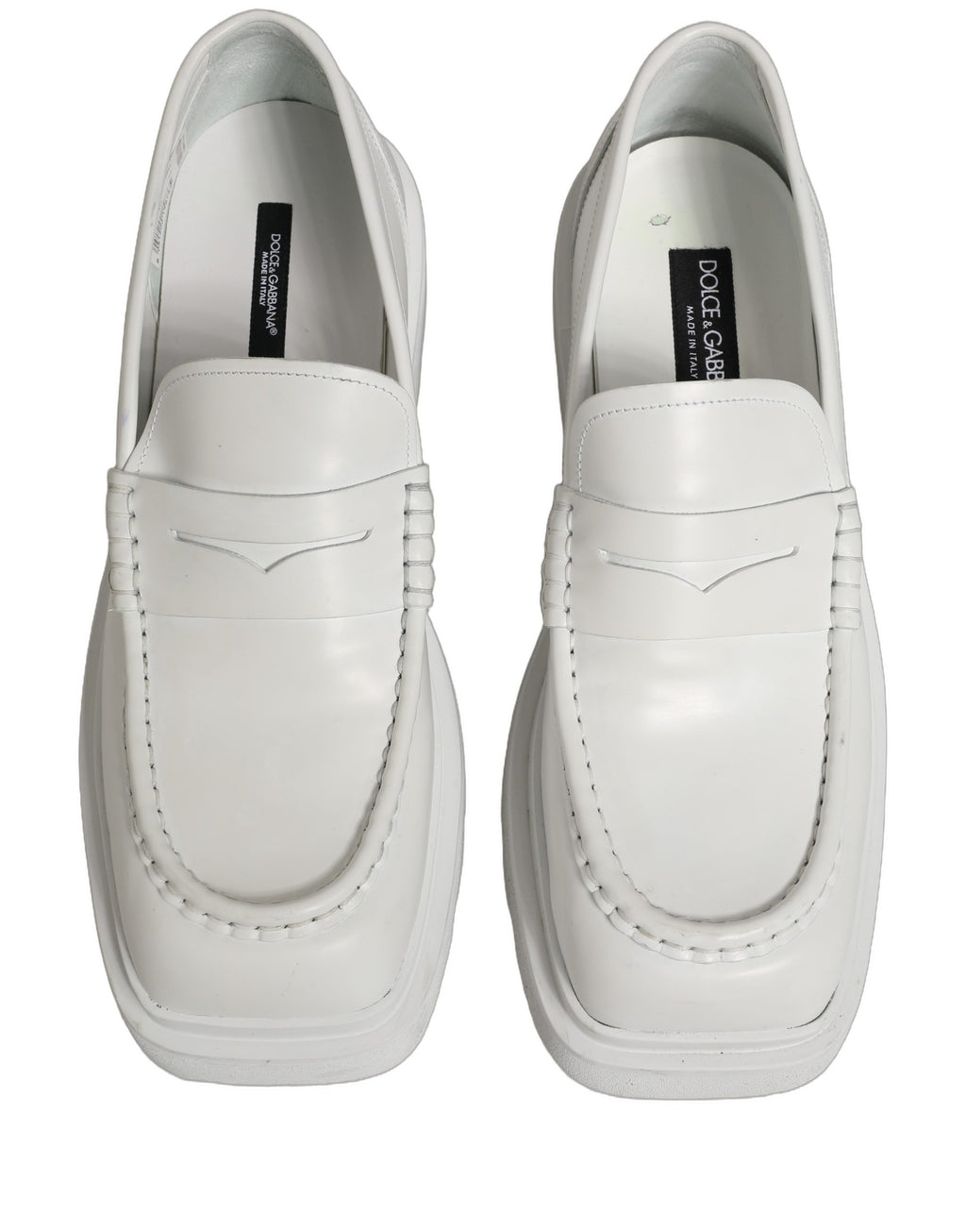 Dolce & Gabbana White Leather Chunky Sole Slip On Derby Shoes