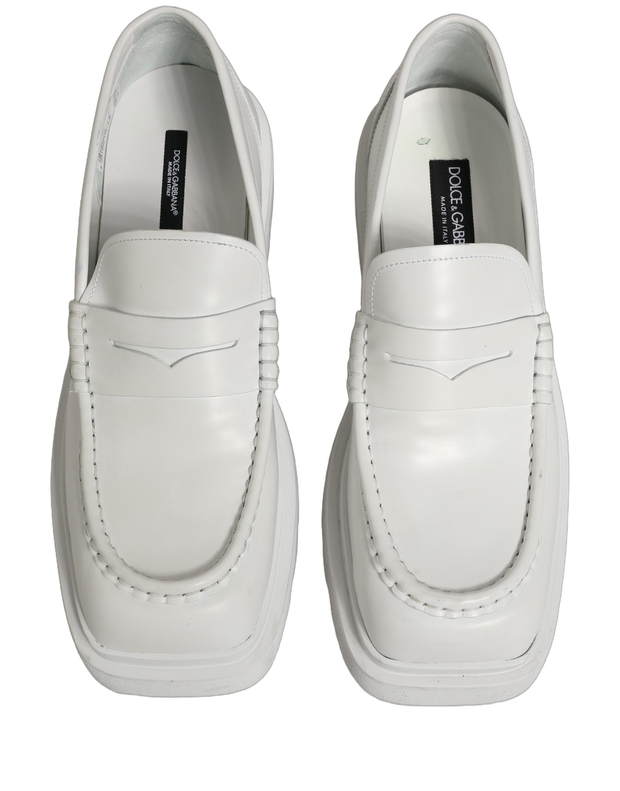 Dolce & Gabbana White Leather Chunky Sole Slip On Derby Shoes