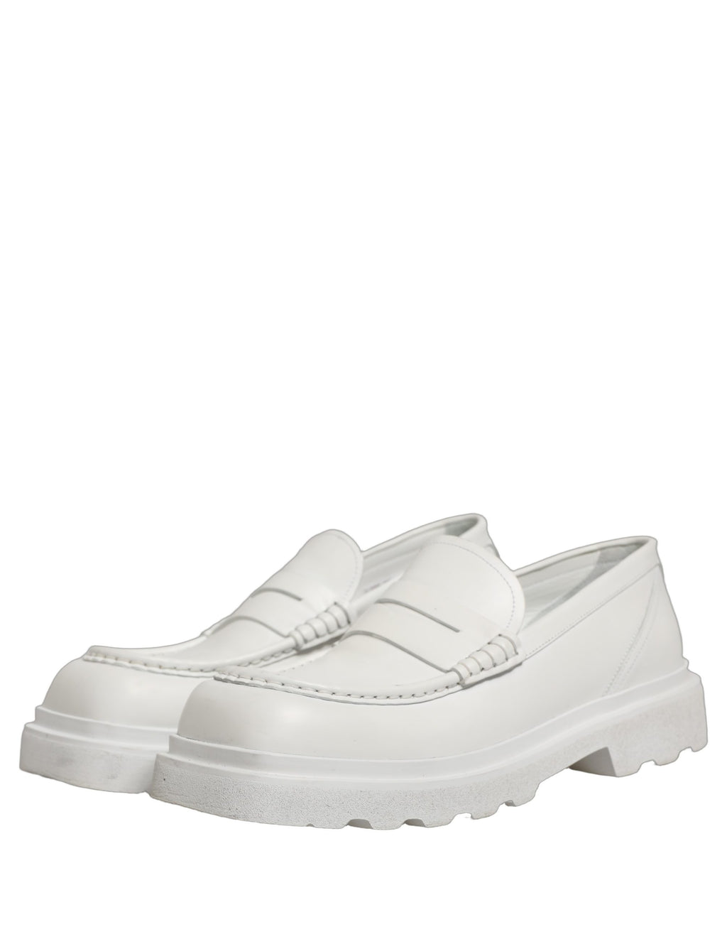 Dolce & Gabbana White Leather Chunky Sole Slip On Derby Shoes