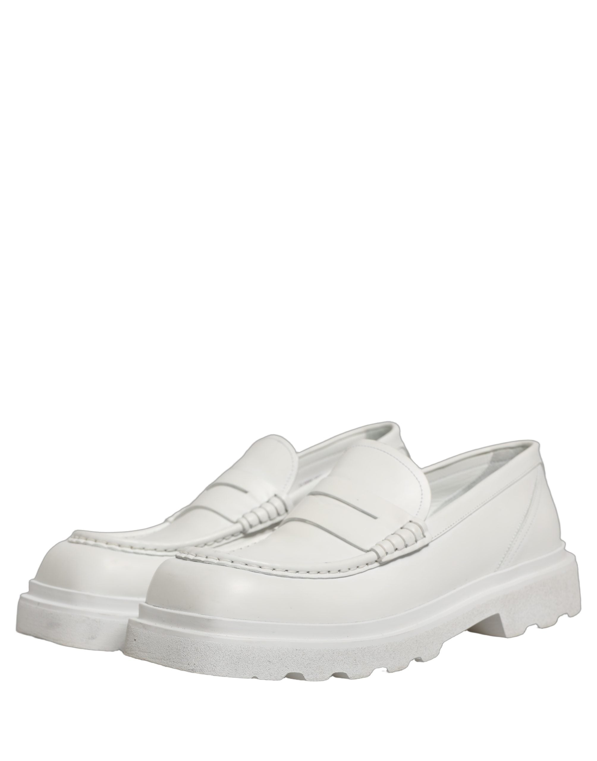 Dolce & Gabbana White Leather Chunky Sole Slip On Derby Shoes