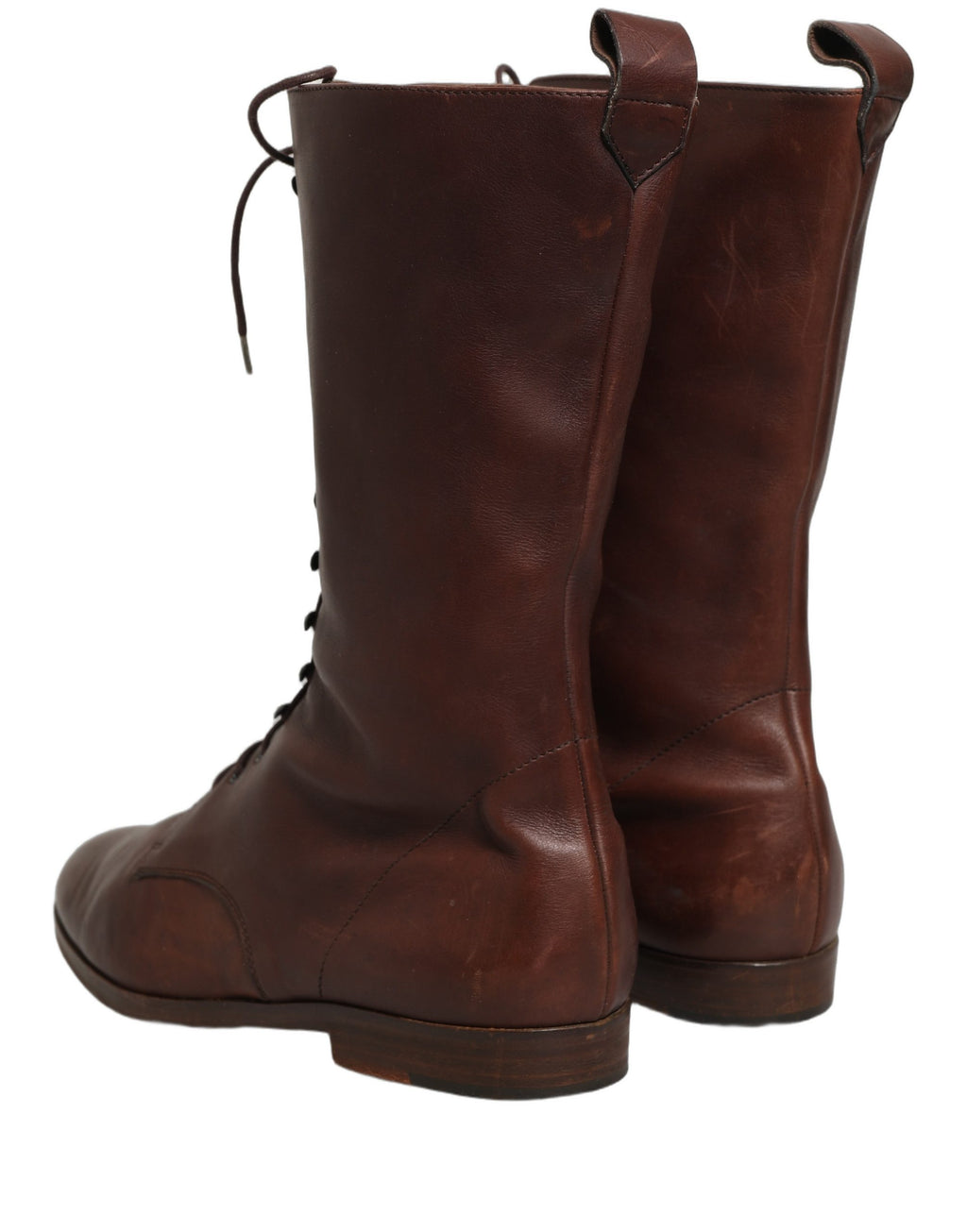 Dolce & Gabbana Brown Leather Lace Up Mid Calf Boots Shoes
