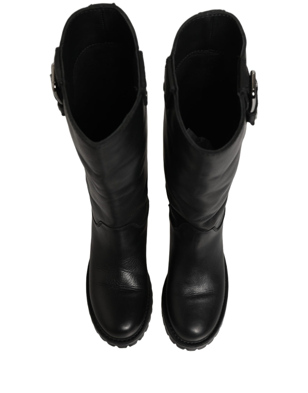 Dolce & Gabbana Black Leather Buckle Detail Mid Calf Boots Shoes