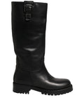 Dolce & Gabbana Black Leather Buckle Detail Mid Calf Boots Shoes