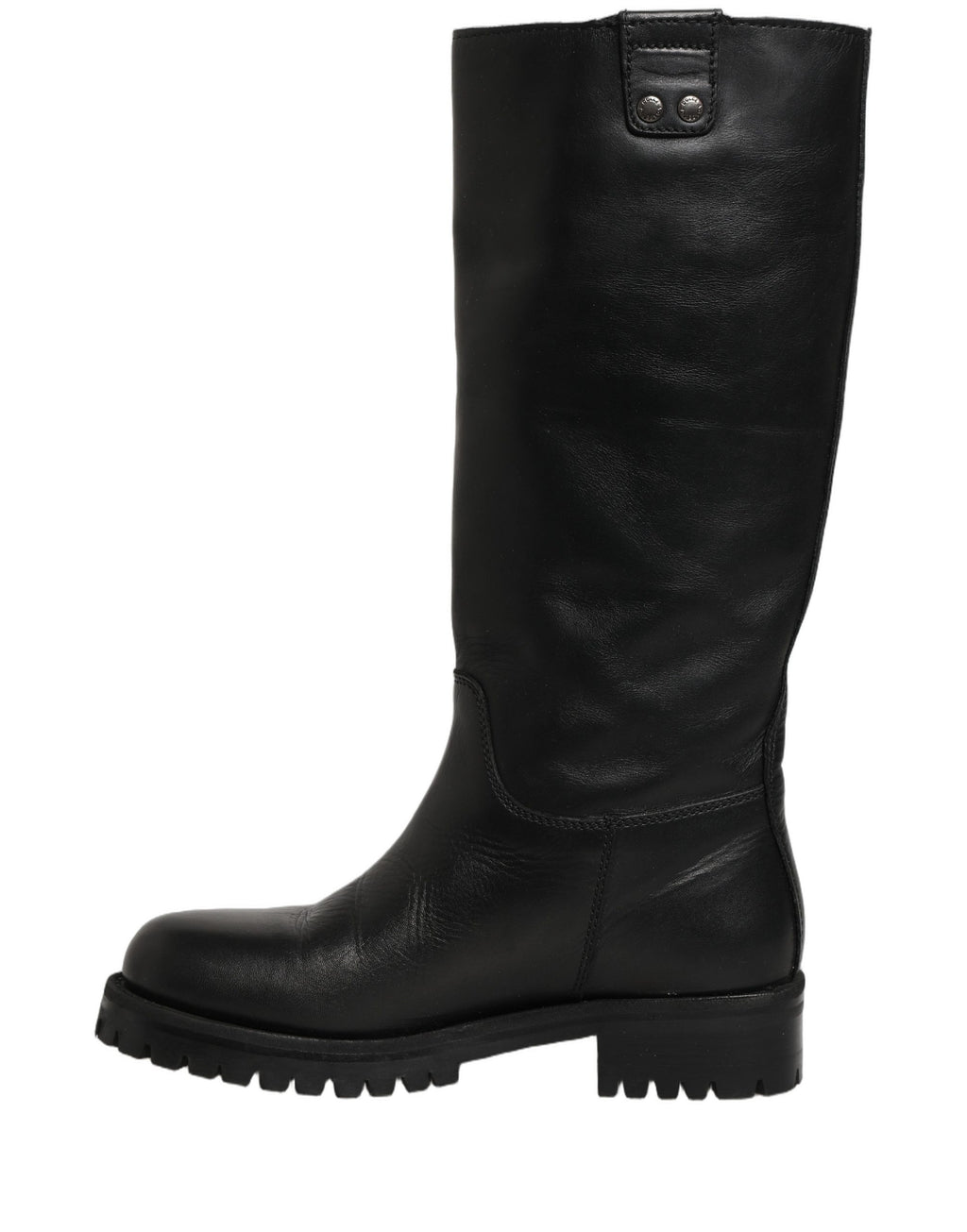 Dolce & Gabbana Black Leather Buckle Detail Mid Calf Boots Shoes