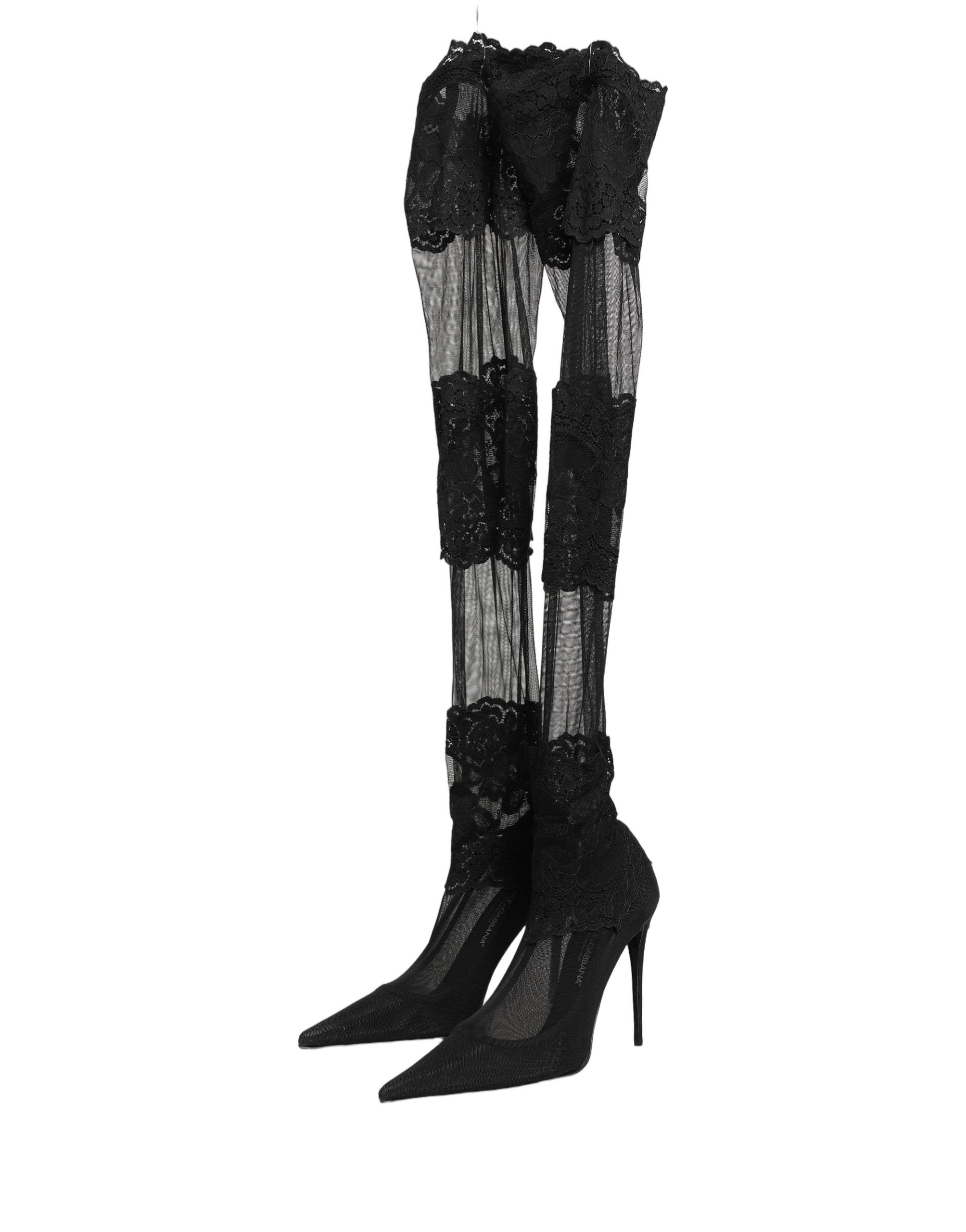 Dolce & Gabbana Black Over The Knee Sock Pumps Boots Shoes