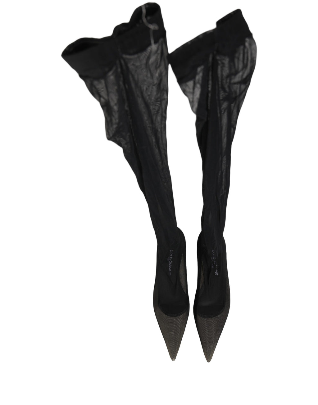 Dolce & Gabbana Black Over The Knee Tulle Flats Boots Shoes