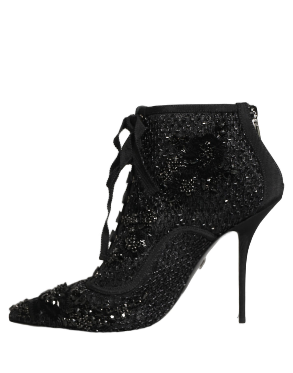 Dolce & Gabbana Black Embellished Mesh Ankle Boots Shoes