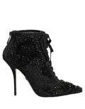 Dolce & Gabbana Black Embellished Mesh Ankle Boots Shoes