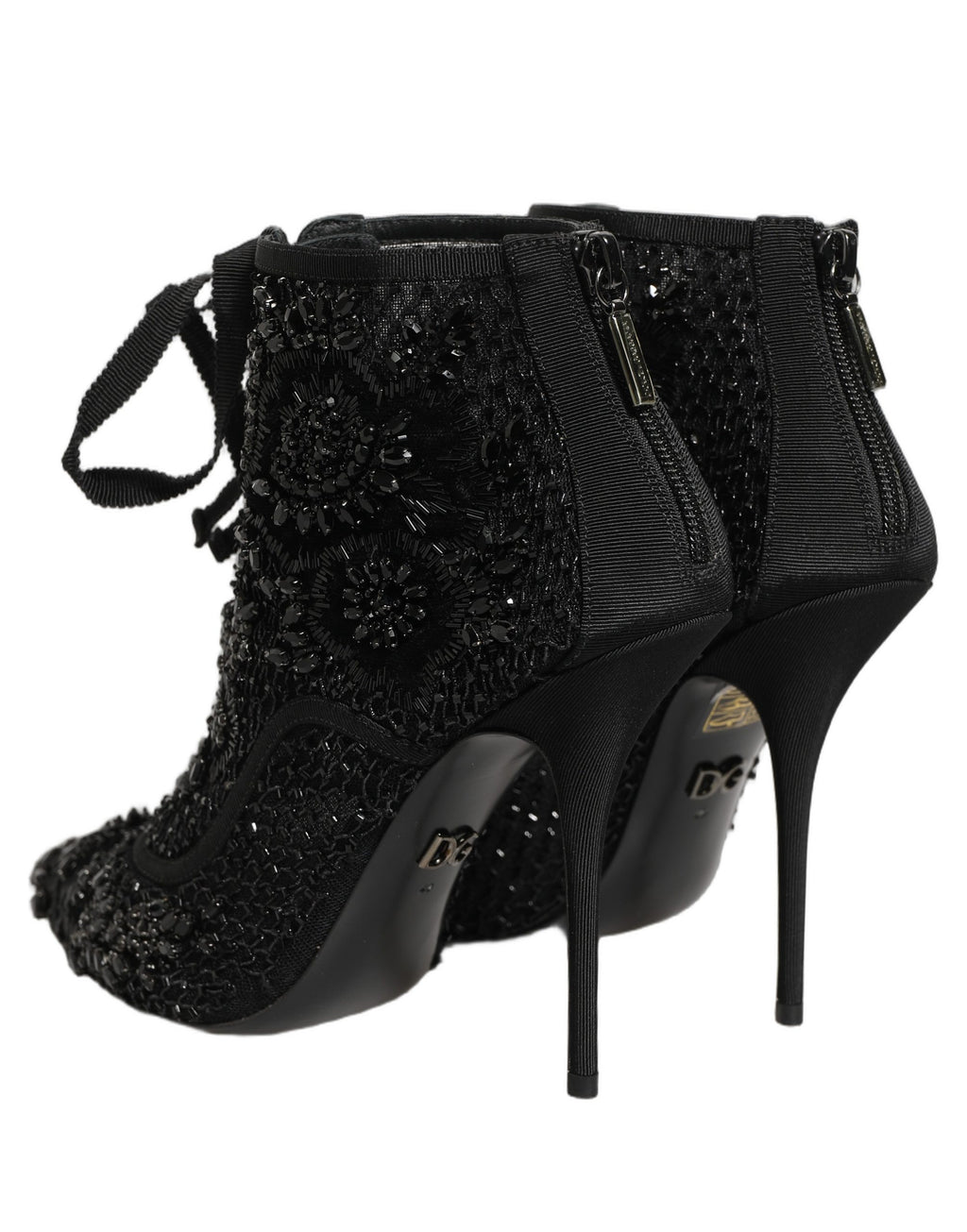 Dolce & Gabbana Black Embellished Mesh Ankle Boots Shoes