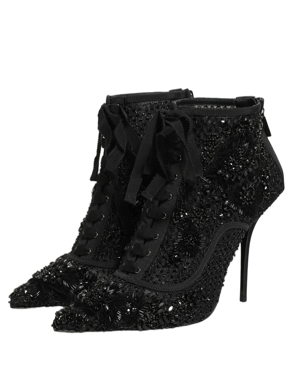 Dolce & Gabbana Black Embellished Mesh Ankle Boots Shoes