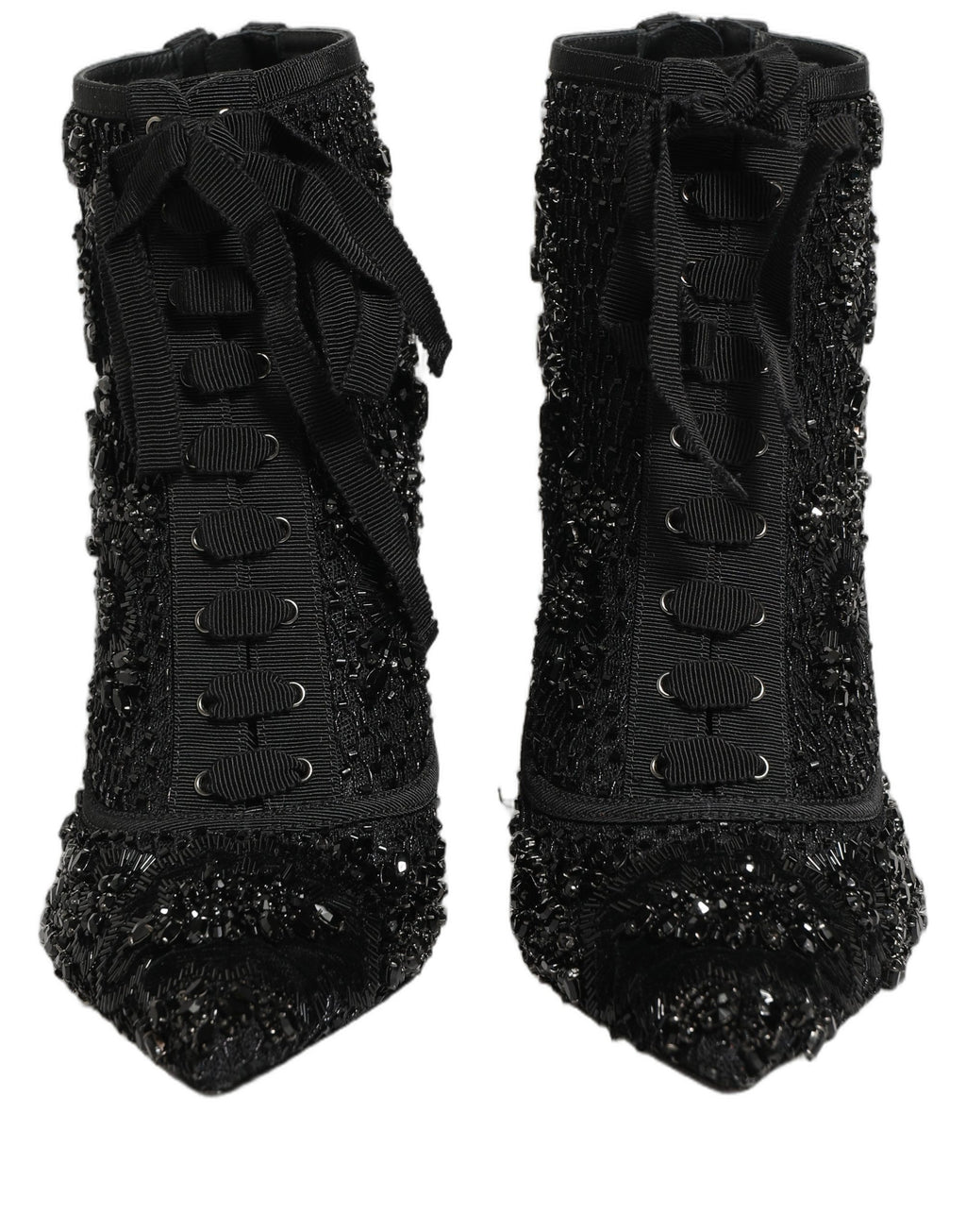 Dolce & Gabbana Black Embellished Mesh Ankle Boots Shoes