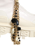 Dolce & Gabbana White Leather Rubber Logo Ankle Boots Shoes