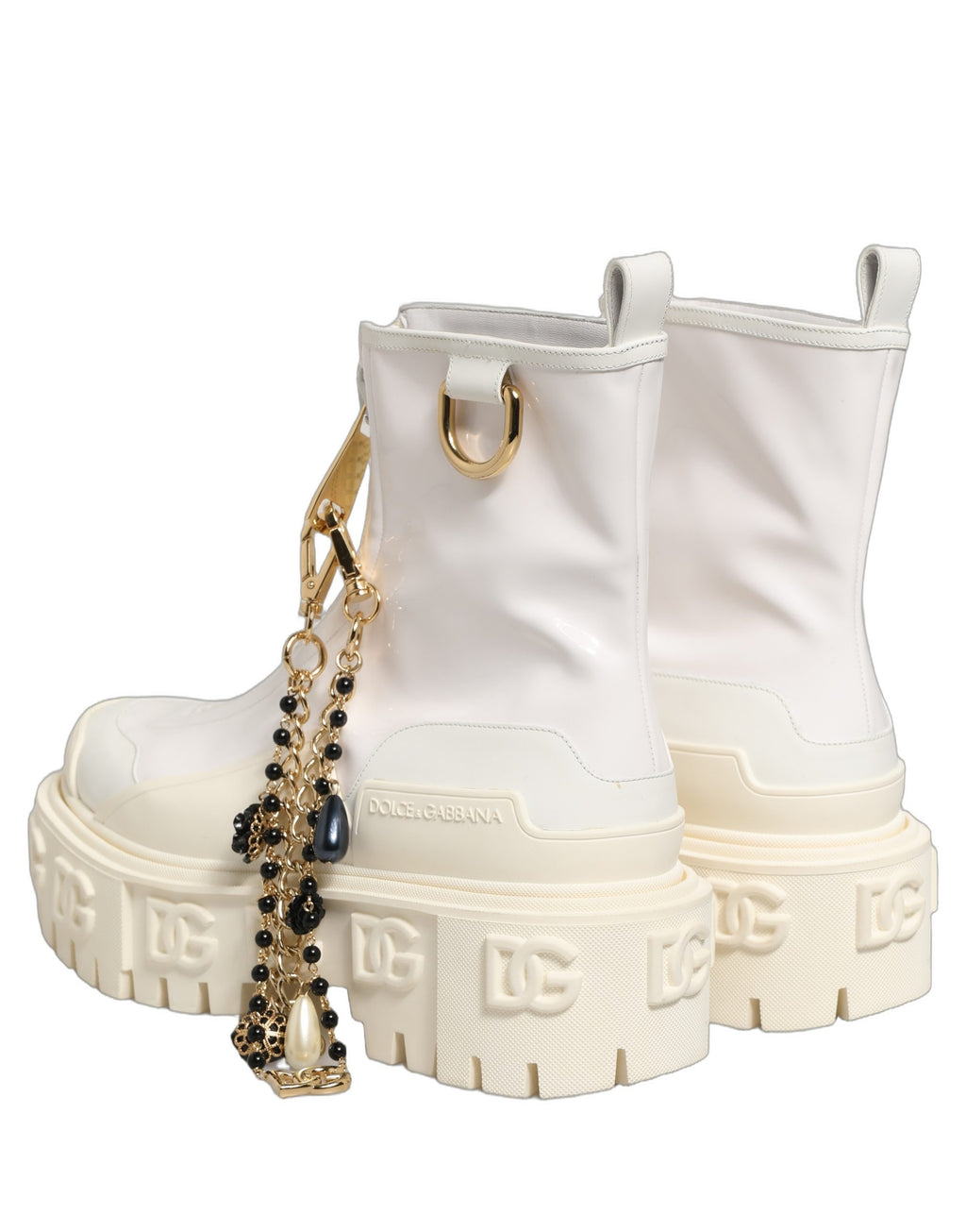 Dolce & Gabbana White Leather Rubber Logo Ankle Boots Shoes