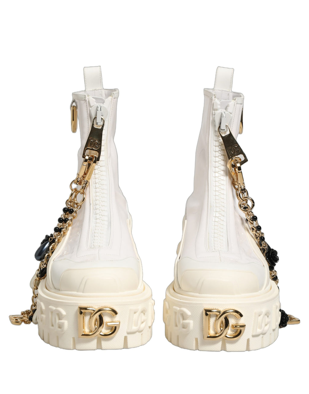 Dolce & Gabbana White Leather Rubber Logo Ankle Boots Shoes