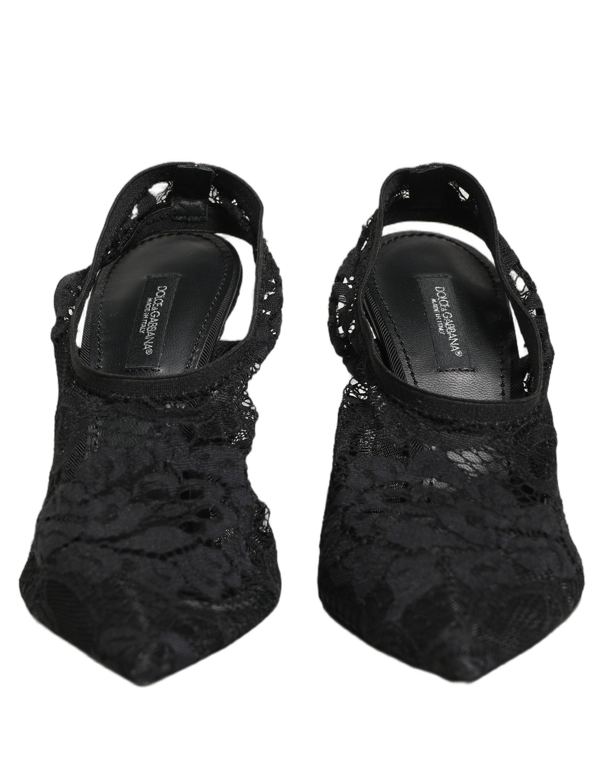 Dolce & Gabbana Black Lace Pointed Toe Slingback Pumps Shoes