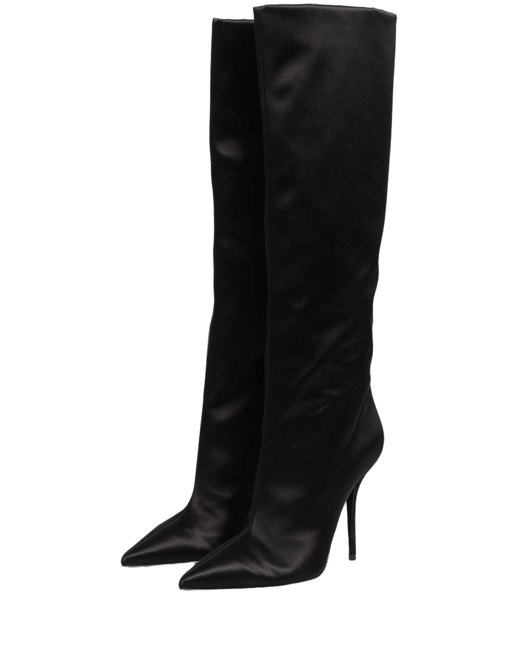 Dolce & Gabbana Black Satin Knee High Stiletto Boots Shoes