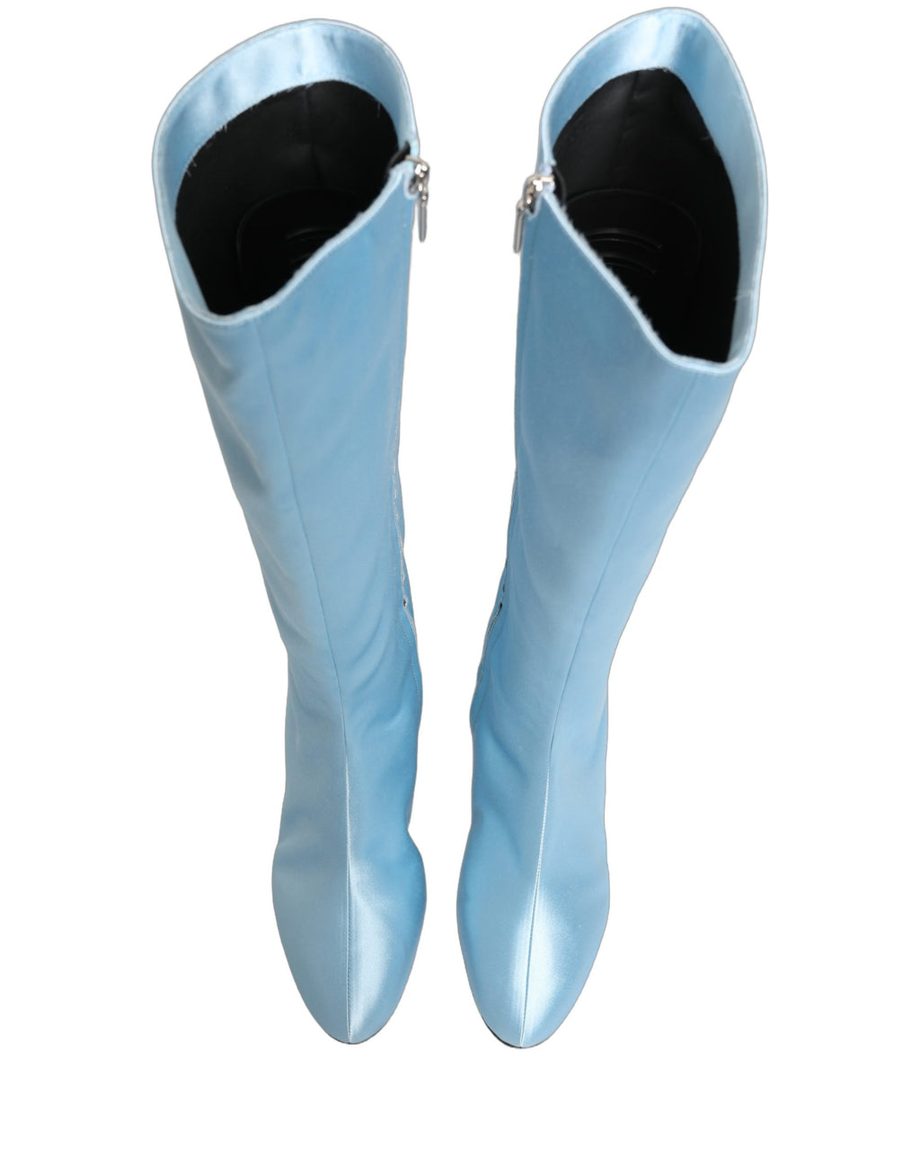 Dolce & Gabbana Light Blue Satin Knee High Boots Shoes