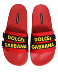 Dolce & Gabbana Red Neoprene Slides Flats Beachwear Shoes