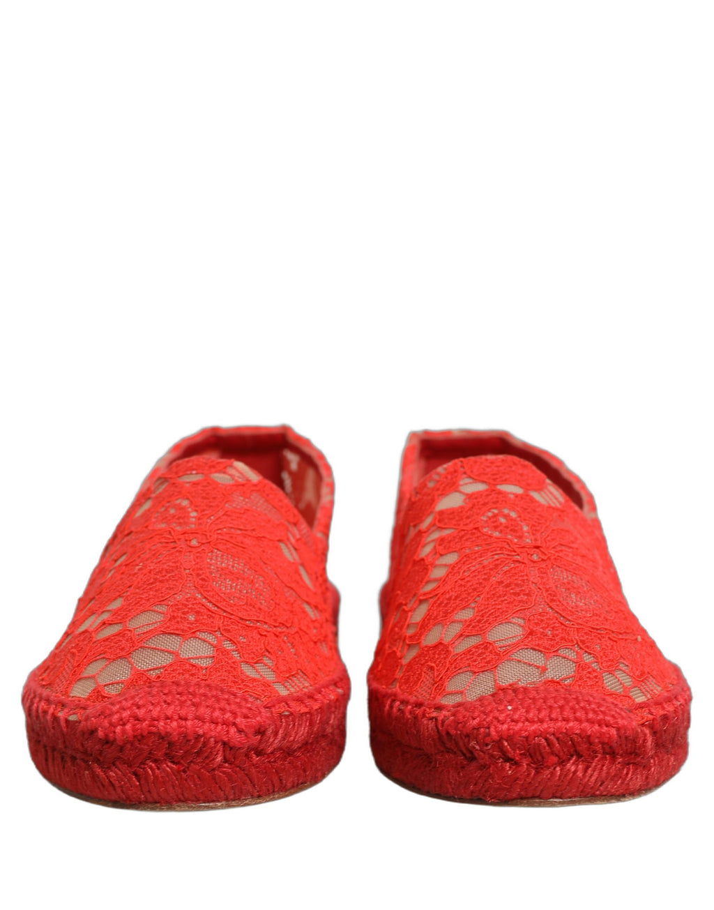 Dolce & Gabbana Red Taormina Lace Espadrille Flats Shoes
