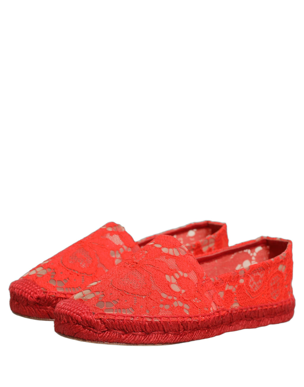 Dolce & Gabbana Red Taormina Lace Espadrille Flats Shoes